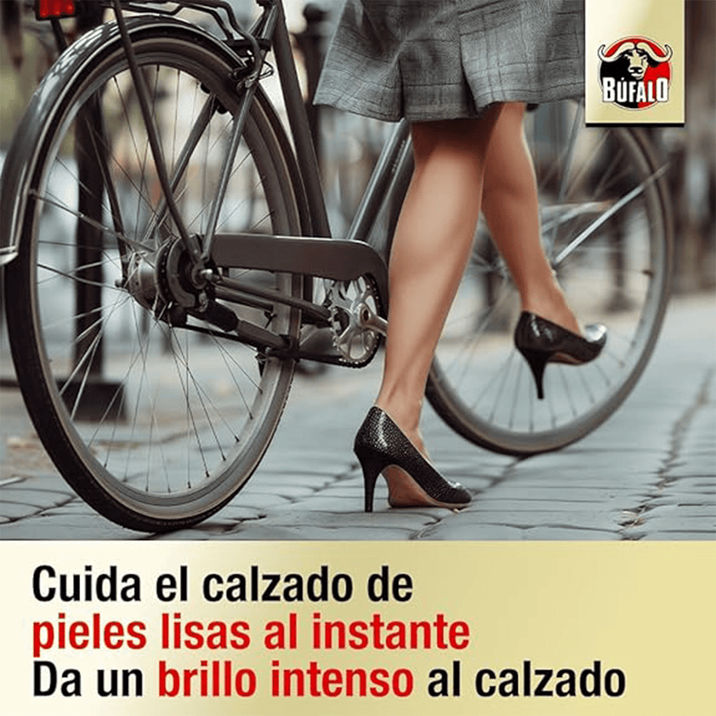 Búfalo Betún Calzado Autobrillante color Negro, Crema para Zapatos, Aporta Color y Brillo, Esponja Integrada, 40 ml