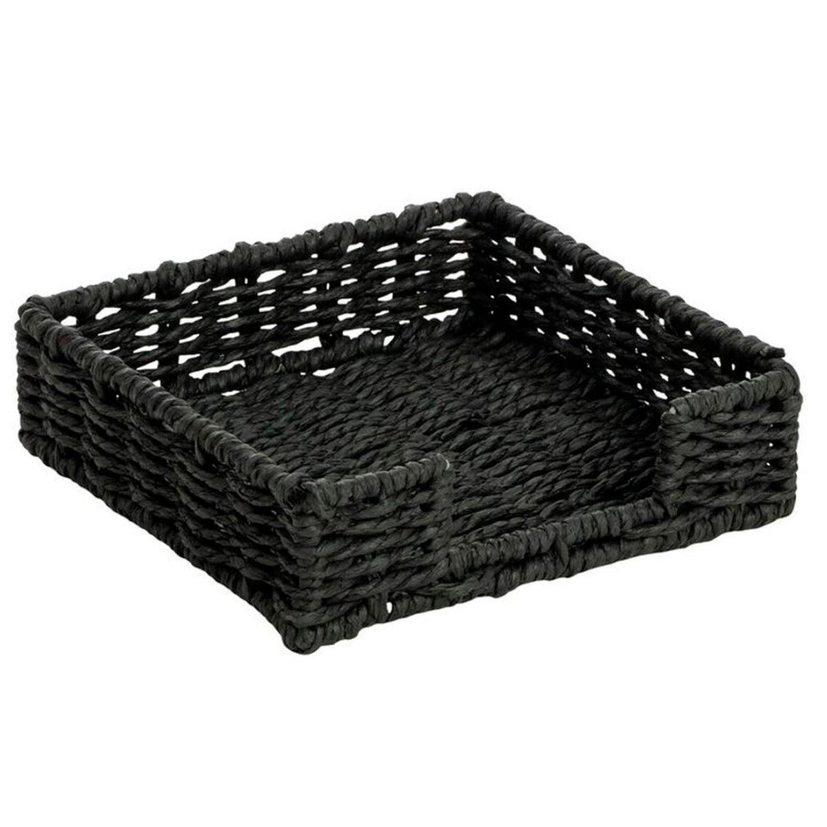 Servilletero de Mesa Tejido, para Organizar Servilletas en Cocina y Comedor, Diseño Decorativo de Estilo Natural, Color Negro, 18 x 18 x 5 cm