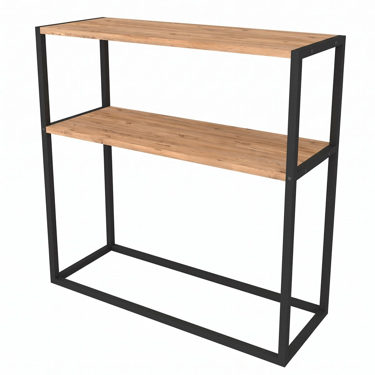 Consola de Diseño Industrial de 2 Estantes, Mesa Auxiliar para Entrada, Salón y Recibidor, Diseño Funcional con Espacio de Almacenamiento y Acabado Madera, 90 x 34 x 90 cm