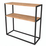 Consola de Diseño Industrial de 2 Estantes, Mesa Auxiliar para Entrada, Salón y Recibidor, Diseño Funcional con Espacio de Almacenamiento y Acabado Madera, 90 x 34 x 90 cm