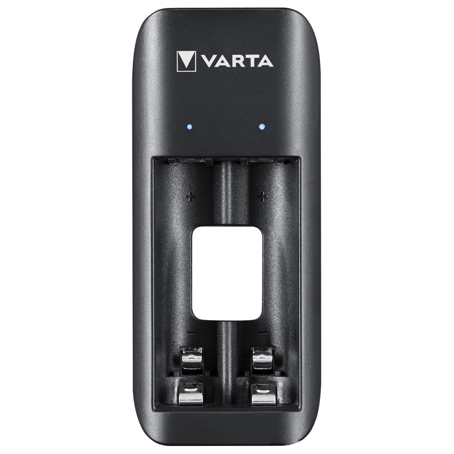 VARTA Cargador Pilas Recargables AA y AAA, Carga Hasta 2 Pilas Simultáneamente, Incluye 2 Pilas Recargables AAA de 800mAh, Tamaño Compacto Fácil de Llevar o Guardar