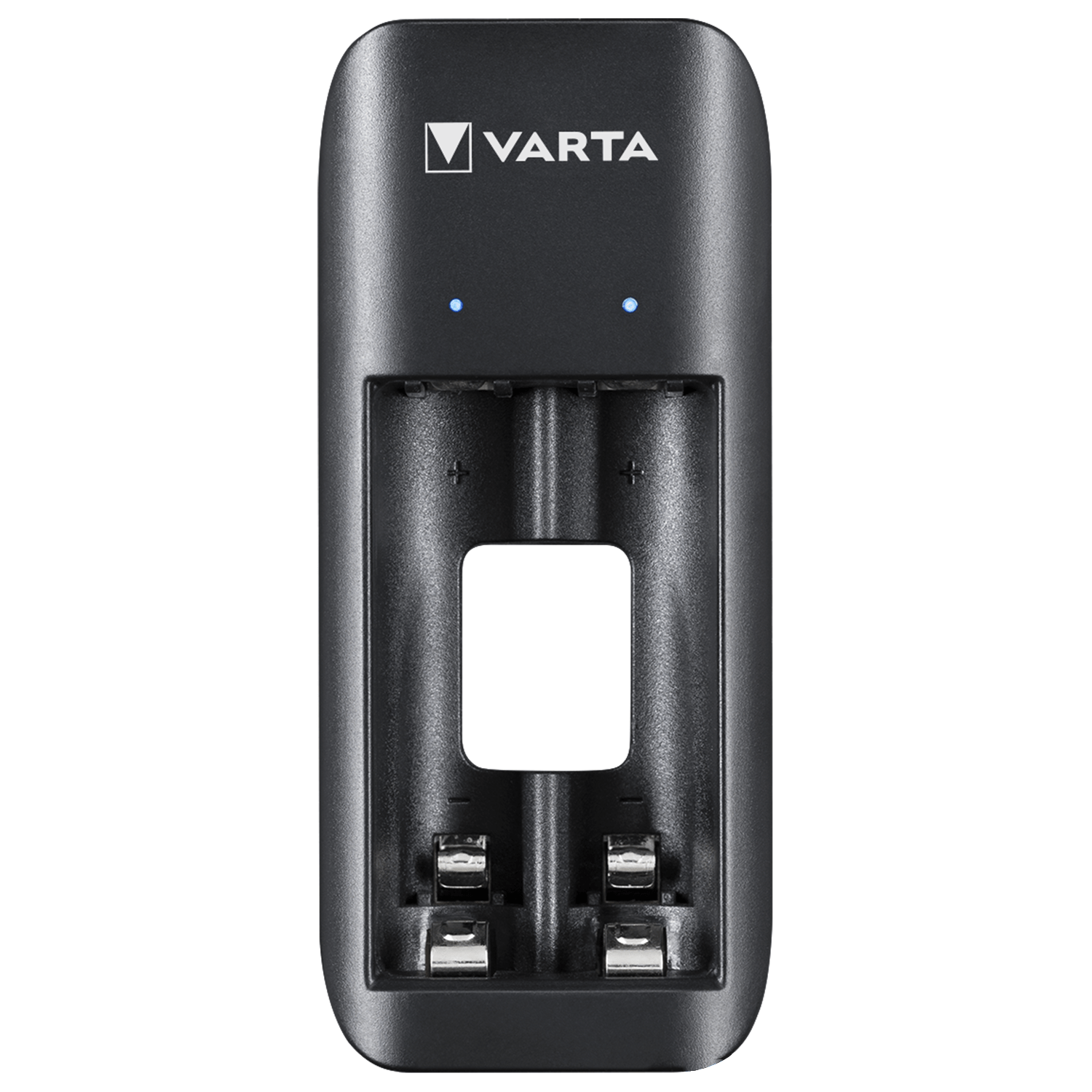 VARTA Cargador Pilas Recargables AA y AAA, Carga Hasta 2 Pilas Simultáneamente, Incluye 2 Pilas Recargables AAA de 800mAh, Tamaño Compacto Fácil de Llevar o Guardar