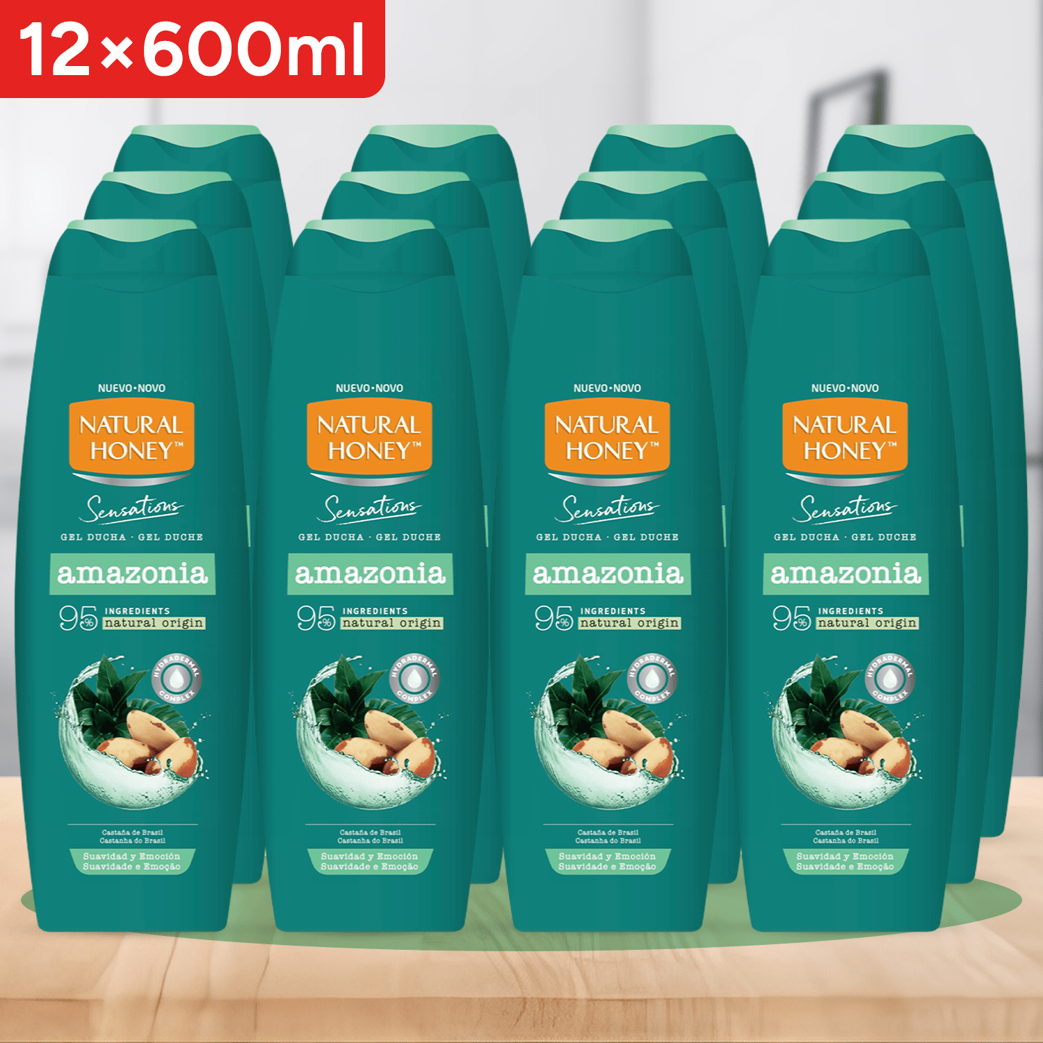 Natural Honey, Gel de Ducha Amazonia Hidratante y Nutritivo, con Extracto de Castañas Brasileñas y Hydradermal Complex para una Piel Hidratada, Fresca y Revitalizada, Línea Sensations, 600 ml