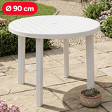 Mesa Plastico Exterior, Mesa para Jardín, Interior, Comedor, para 4 Pesonas, Máxima Resistencia y Fácil Limpieza, Color Blanco, 90cm diámetro