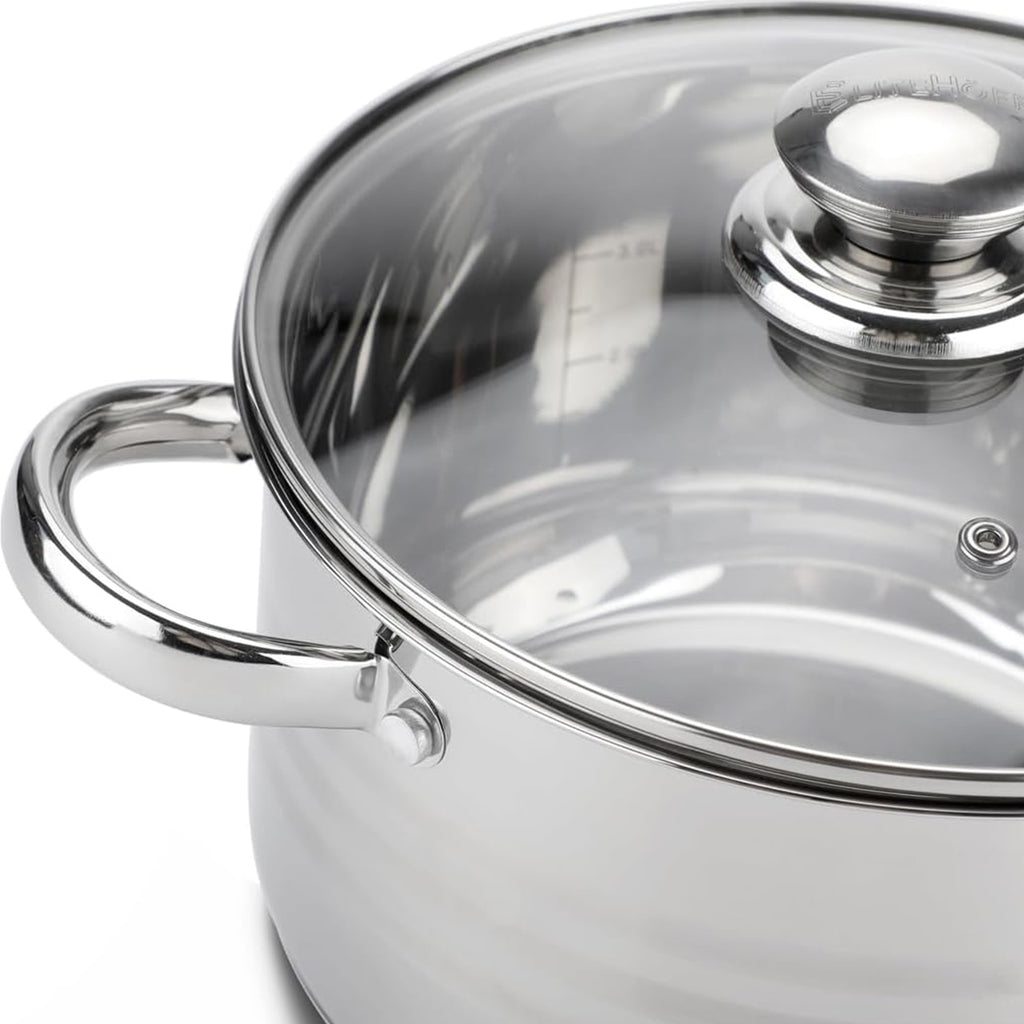 Juego de Ollas de Acero Inoxidable, 12 Piezas, Tapas Incluidas, Apto para Lavavajillas, Apto para Cocina Eléctrica, Gas, Vitrocerámica e Inducción