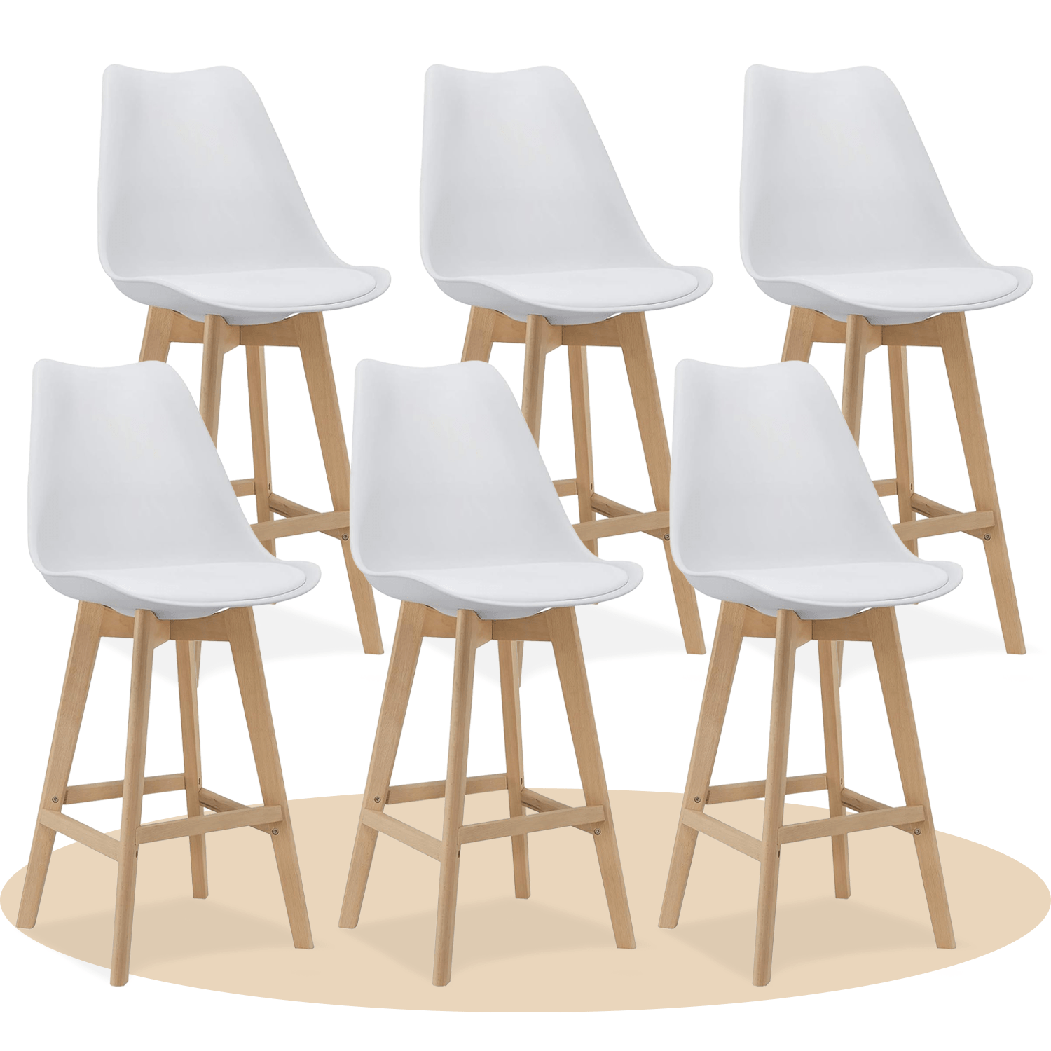 Taburete Alto Cocina con Respaldo, Asiento Blando y Tapizado, Patas Altas Resistentes de Madera de Haya con Reposapiés, Sillas Nórdicas, Ideal para Cocina, Salón, Comedor y Restaurante, 54.5 x 49.5 x 106 cm
