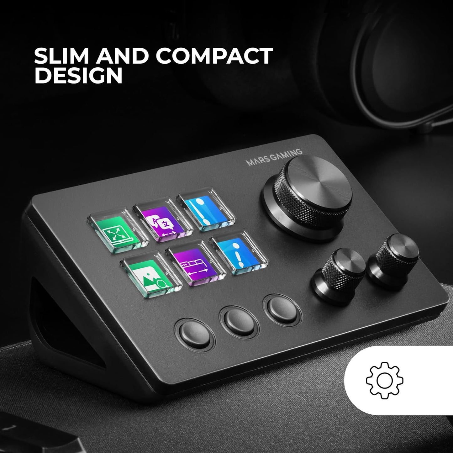 Mars Gaming MSD-TWO, Control Deck Compacto, 6 Teclas LCD Personalizables + 3 Botones, 3 Ruedas Multifuncionales, Control Deck Slim Ergonómico, Software de Control y Plug-ins, Windows y MacOS, Negro