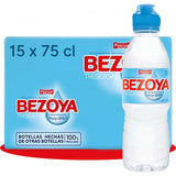 BEZOYA 15 Botellas 75cl de Agua Mineral Natural de Mineralización Muy Débil con Tapón Sport, Ideal para Deporte, Reuniones, Oficina y Casa, Caja con 15 Botellas
