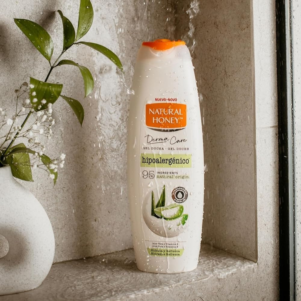 Natural Honey, Gel de Ducha Hipoalergénico con Aloe Vera, Vitamina E y Hydradermal Complex, Hidratante y Calmante para una Piel Suave y Revitalizada, Fragancia Fresca, Línea Derma Care, 650 ml