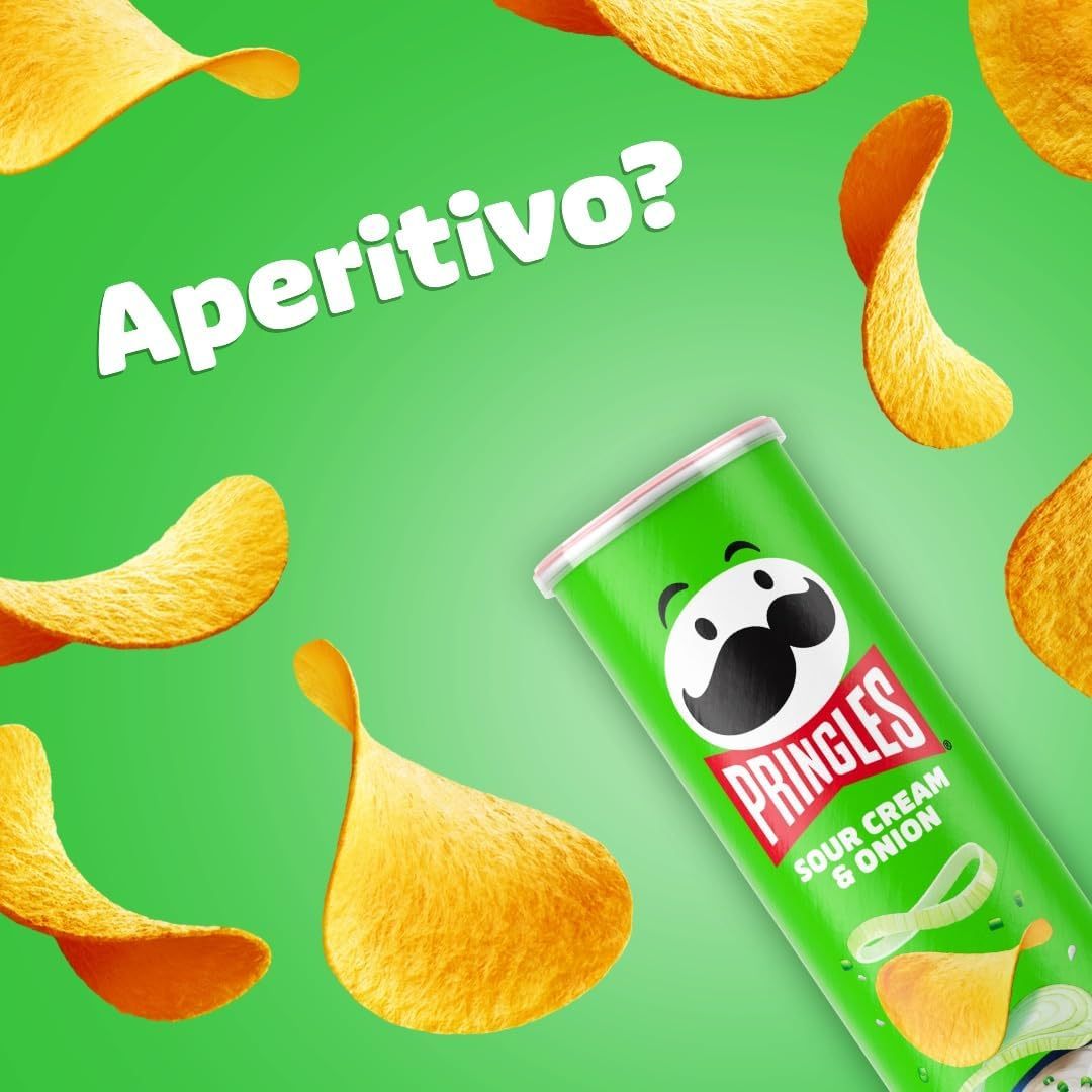 Pringles Sour Cream & Onion, Snack de Patatas Fritas sabor Crema Agria y Cebolla, Tamaño XL de 165g, Pack de 3 Unidades