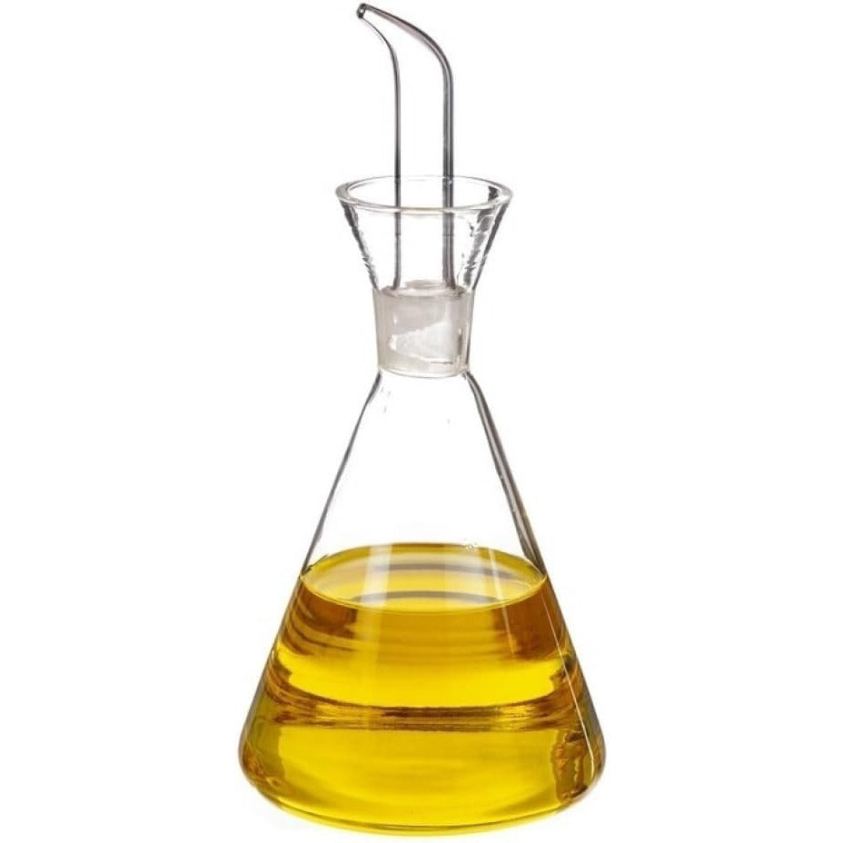 Aceitera Cónica Antigoteo de 250 ml, Cristal de borosilicato, adecuada para aceite, vinagres y salsas liquidas, 19x9 cm