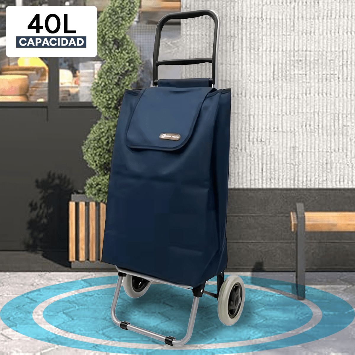 Carro Compra Plegable, Carro Plegable con Ruedas, Gran Capacidad de 40 Litros, 2 Ruedas Grandes Resistentes y Estables, Bolsa Desmontable Facilita Carga y Descarga de tus Compras, Fácil de Limpiar, Alto: 94 cm x Largo: 36 cm x Profundo: 27 cm