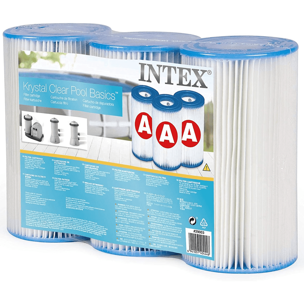 INTEX Pack 3 Cartuchos Filtro Tipo A, Cartuchos de Depuradora, Compatible con Múltiples Modelos, Altura: 20,2 cm, Diámetro Exterior: 11 cm