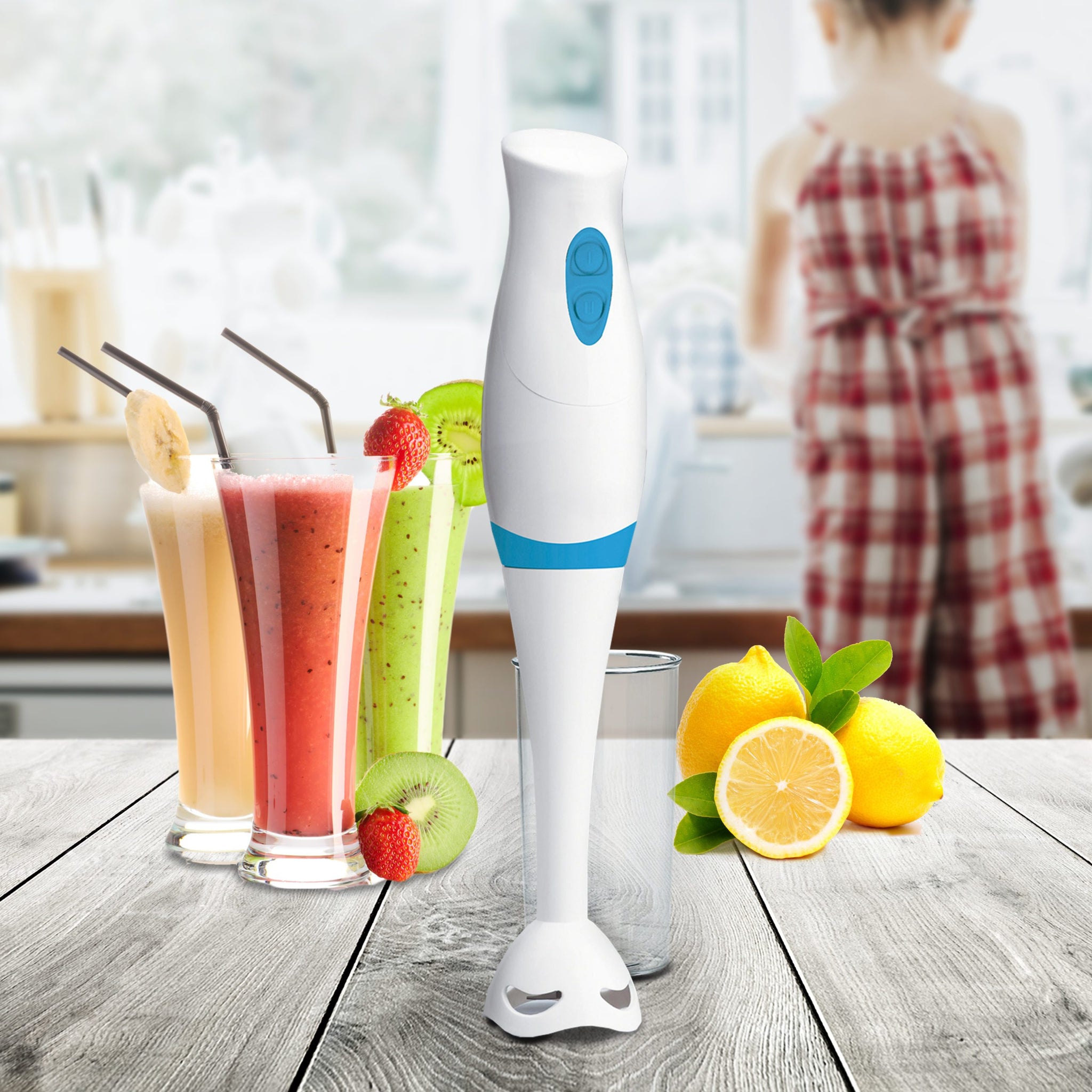 Batidora de Mano Potente, 300W, Ergonómica y Ligera con 2 Velocidades, Cuchilla de Acero Inoxidable, Motor Silencioso, Vaso de 600 ml y Cable de 1,2 m