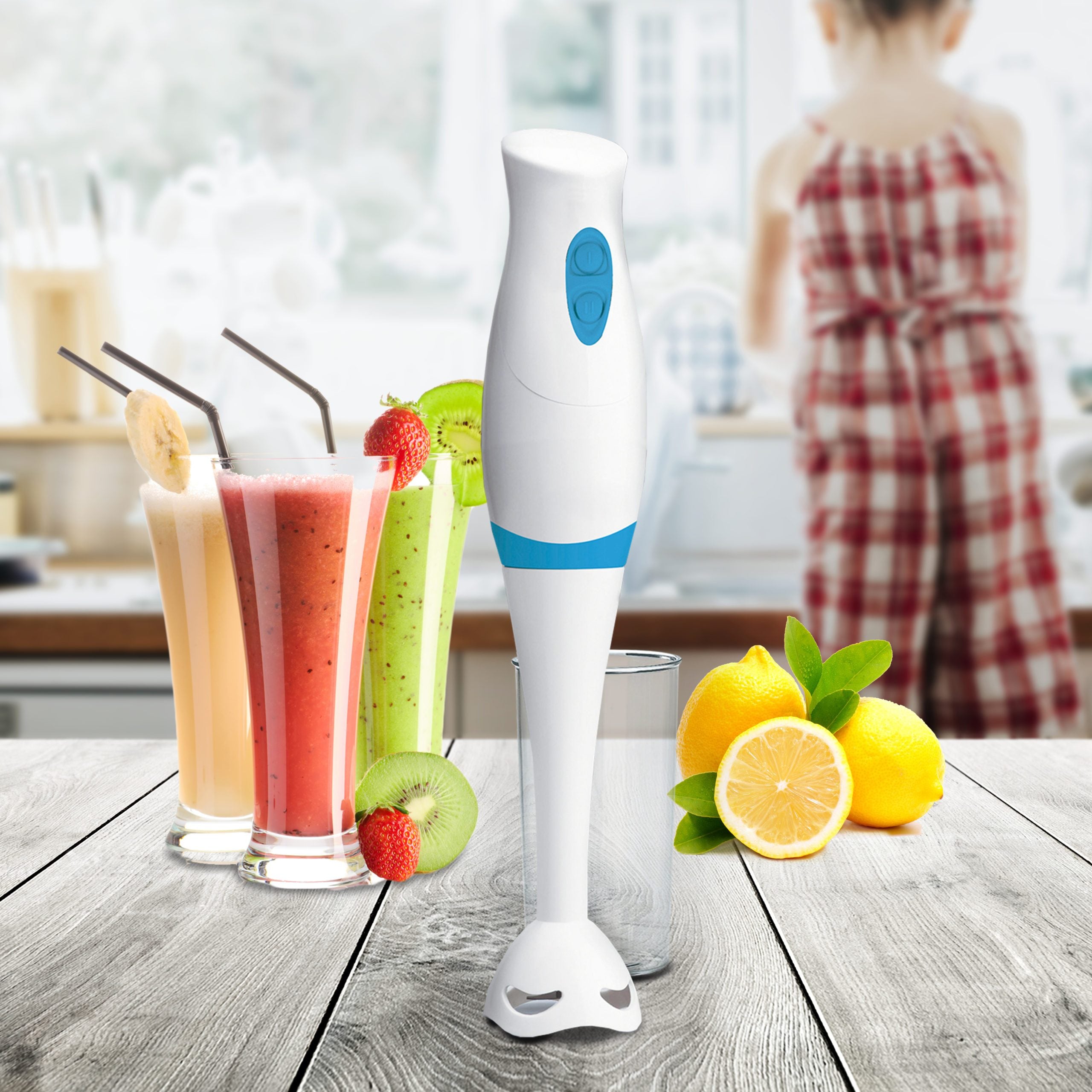 Batidora de Mano Potente, 300W, Ergonómica y Ligera con 2 Velocidades, Cuchilla de Acero Inoxidable, Motor Silencioso, Vaso de 600 ml y Cable de 1,2 m
