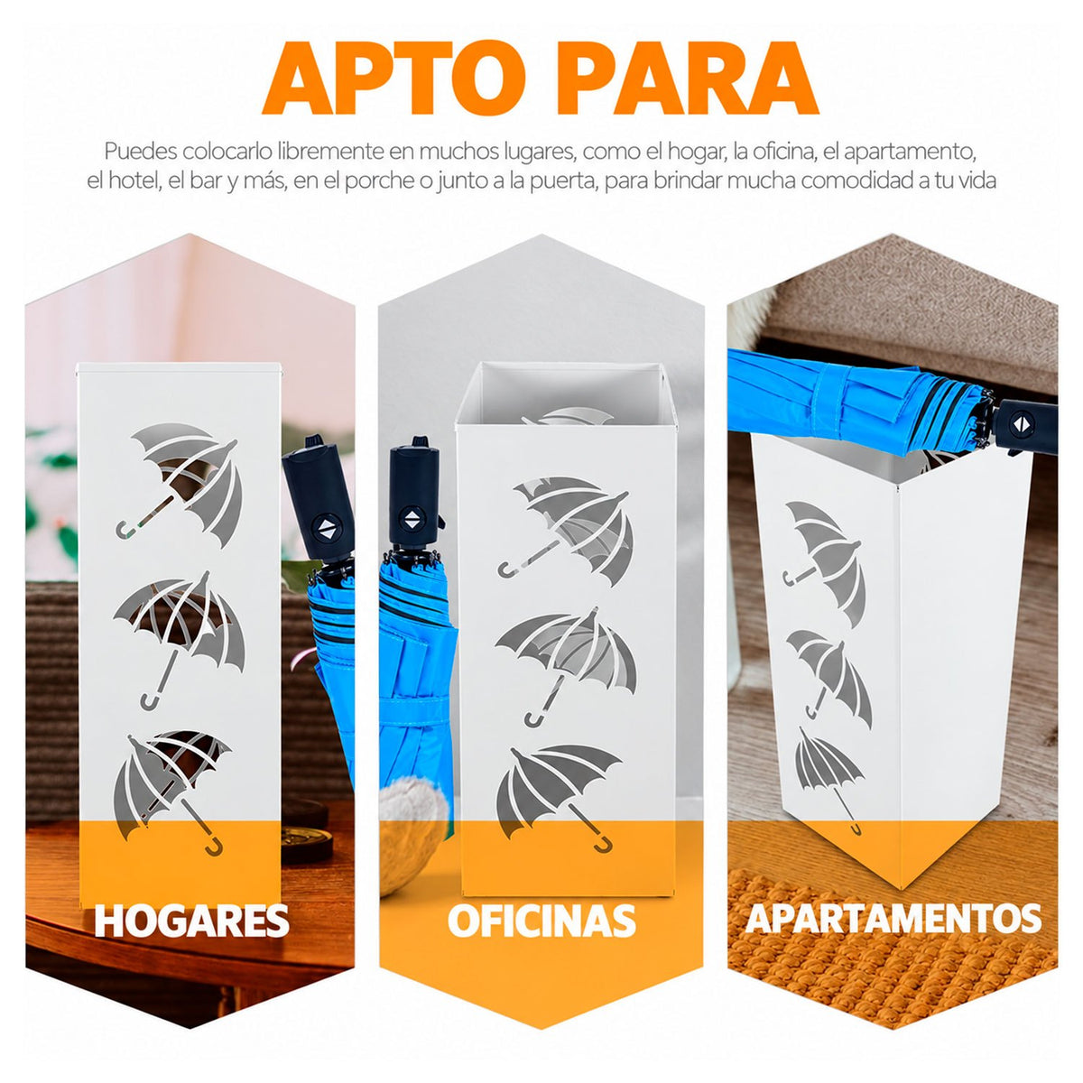 Paragüero de Metal para Entrada, Hogar y Oficina, Diseño Vertical Decorativo Calado de Paraguas, Estructura Abierta para Organizar Paraguas, Blanco, 15.5 x 15.5 x 49 cm