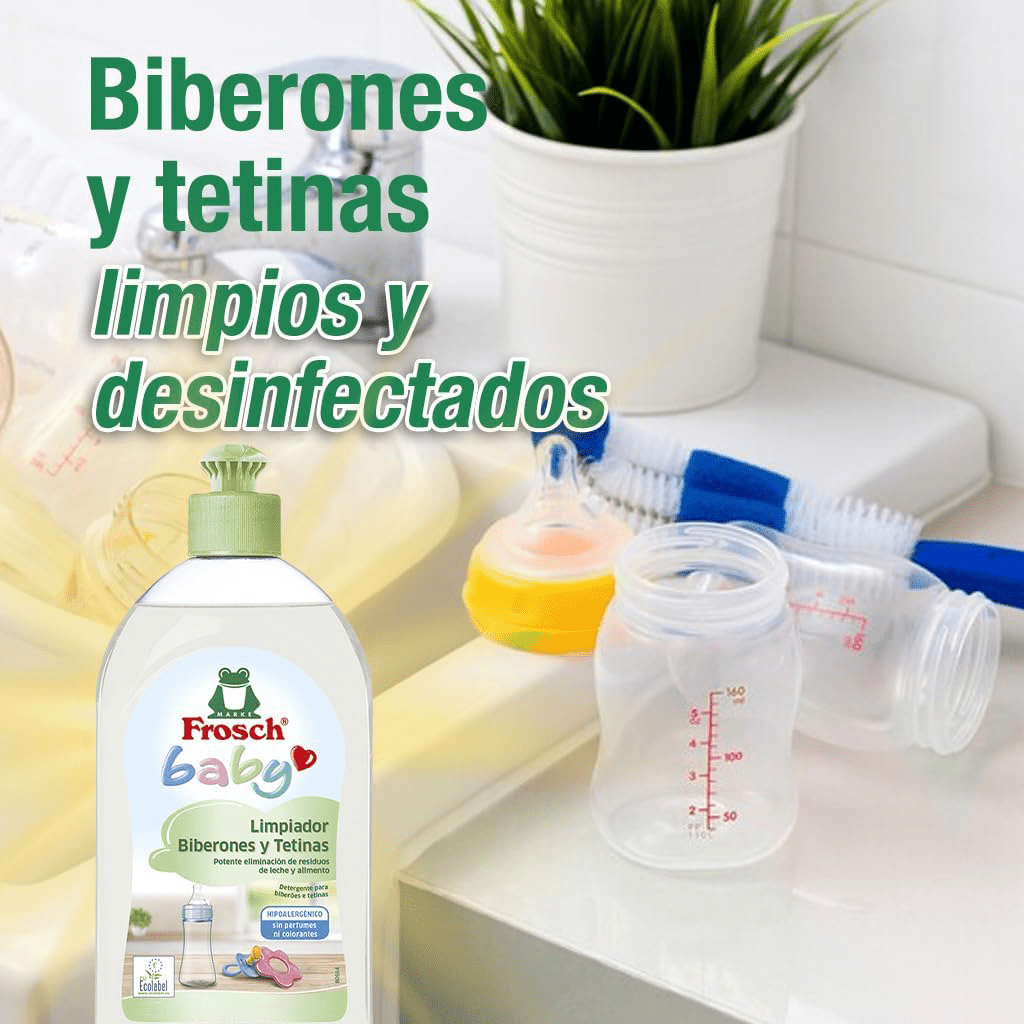 Frosch Limpiador de Biberones y Tetinas, Elimina Restos de Leche y Comida, Producto Hipoalergénico, Pack de 8 Unidades x 500 ml, 4L en Total