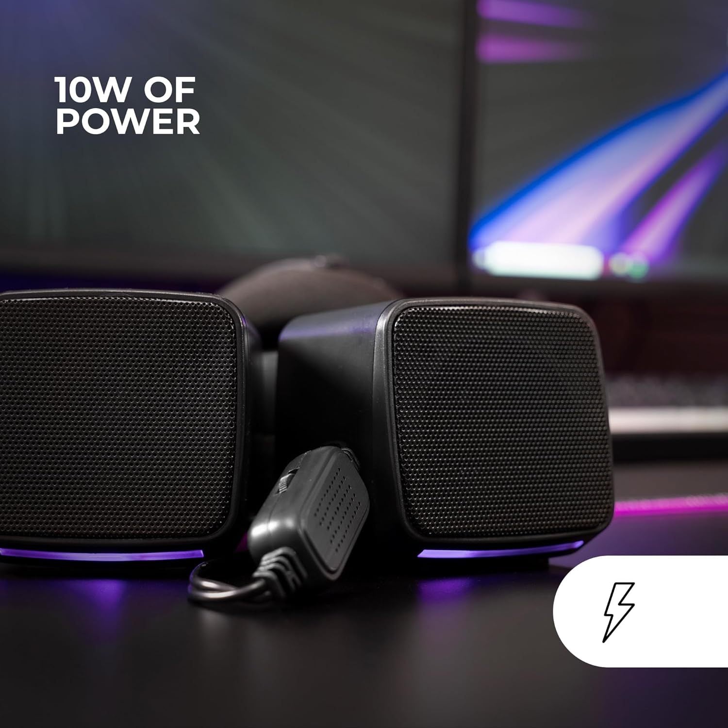 Mars Gaming MS-Pro, Altavoces Compactos 10W, Iluminación RGB Flow Dinámica, Altavoz PC con Caja de Control y Entrada Jack 3.5mm, Altavoces Gaming Compatibles con PC/Mac/Smartphone/Tablet, Negro