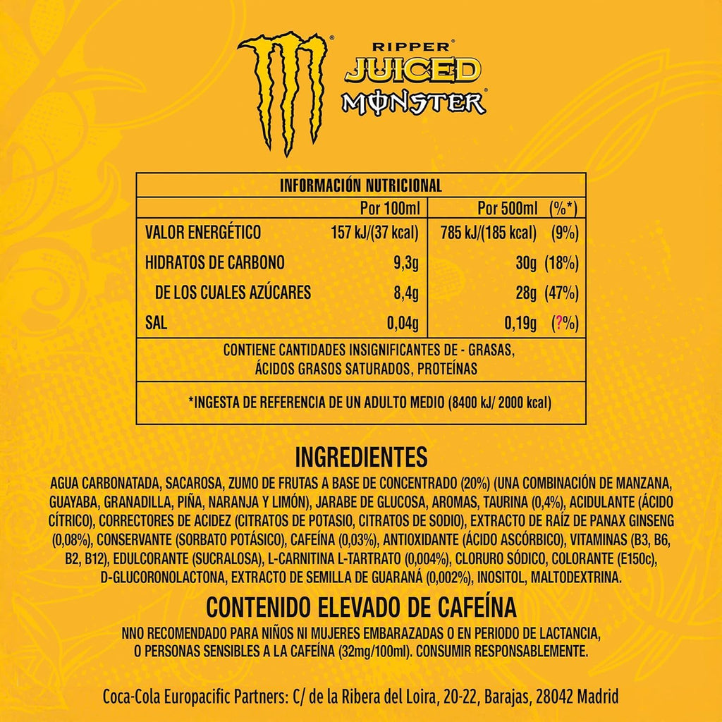 MONSTER ENERGY Bebida Energética, Refresco Energético, Pack 12/24 Latas de 500ml