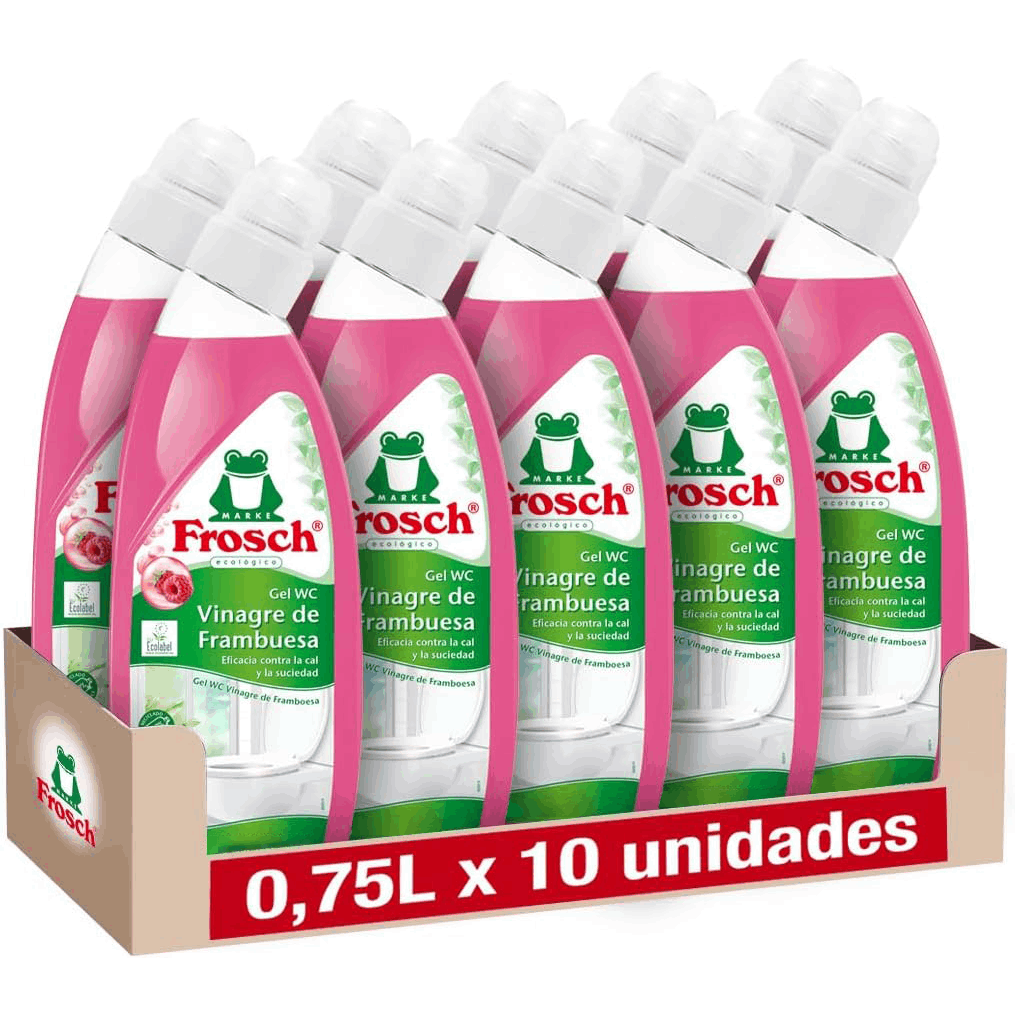 Frosch Gel WC Inodoro, Limpiador de Inodoro, Limpiador de Cal y Residuos Para Inodoro, Higienizante con Aroma a Frambuesa, Pack 10 Unidades x 750ml, 7.5L en Total