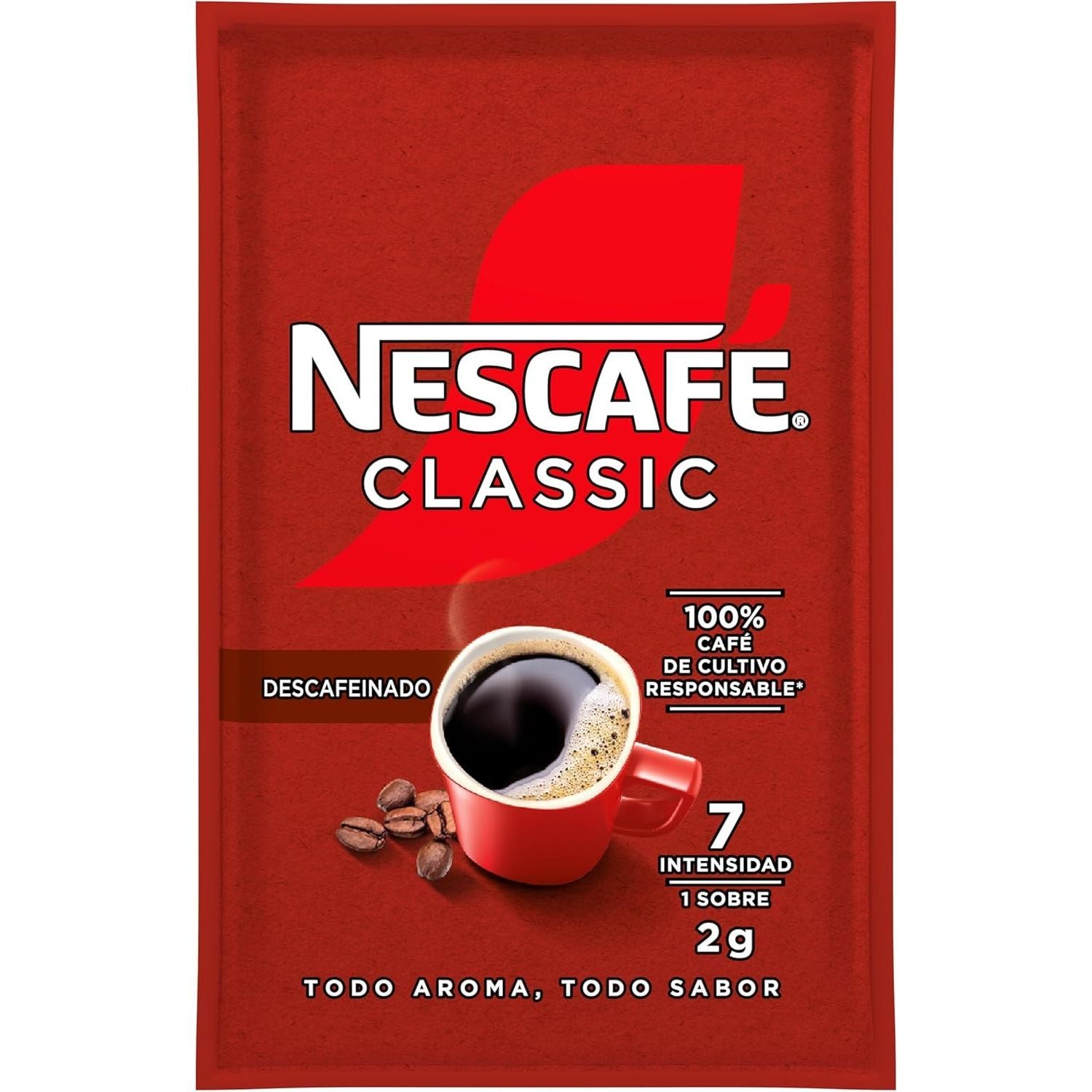 Nescafé Classic Descafeinado, Café Soluble Descafeinado en Sobre, 2g de Café por Sobre, Tueste Selecto, Intensidad 7, 60 Sobres