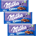 Milka Oreo 3 Tabletas de Chocolate con Leche de los Alpes y Trozos de Galleta Oreo, Pack Ahorro de 3 Tabletas de 100g