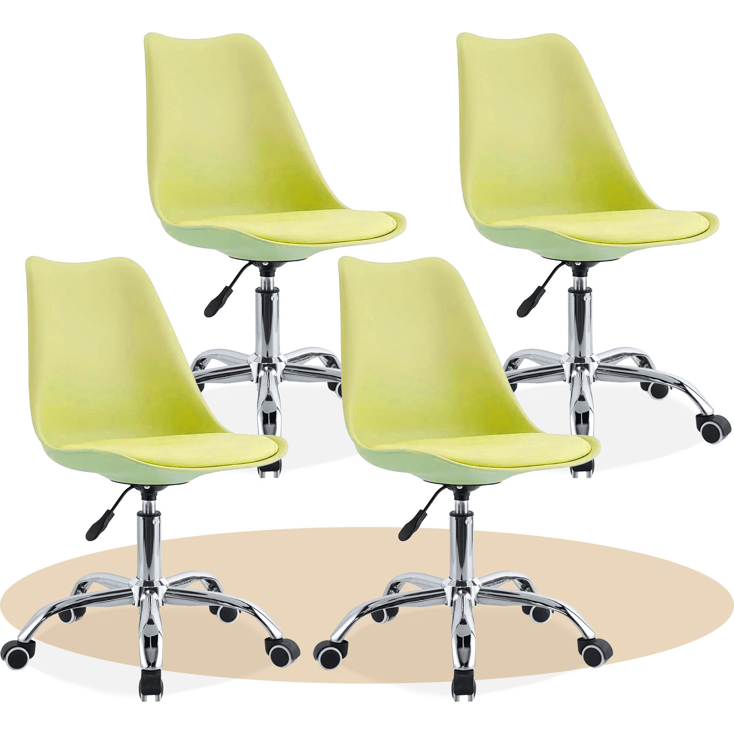 Silla Escritorio Ergonómica con Ruedas, Silla Oficina Giratoria con Altura Ajustable, Acolchada, Estilo Nórdico, Ideal para Estudio y Oficina