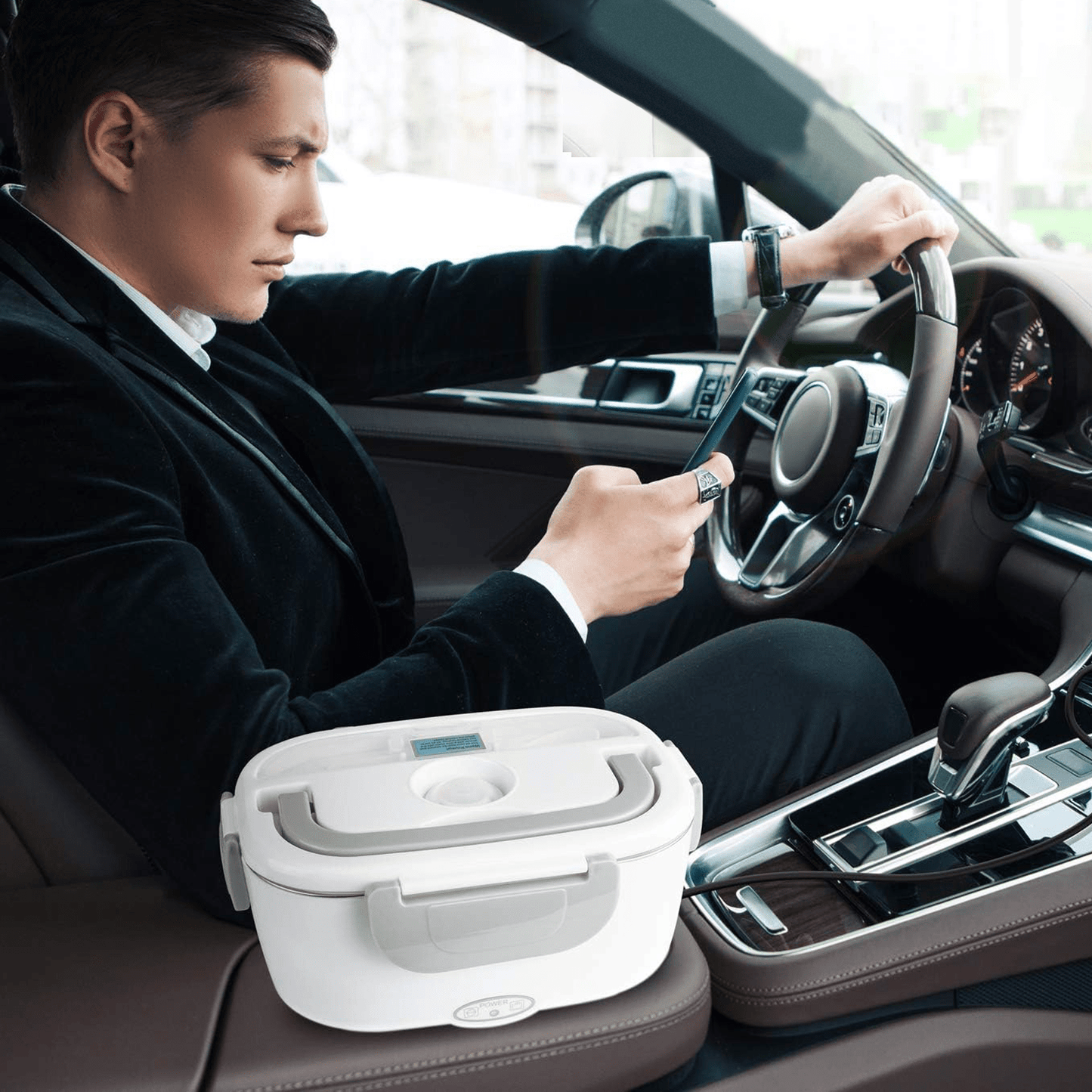Caja Termica Portatil con 2 Compartimentos, Lonchera Electrica con Asa de Transporte, 1L de Capacidad, Calienta en Pocos Minutos, Enchufe para Casa y Coche Incluido, Espacio para Cubiertos con Cuchara Incluida, Fácil Limpieza