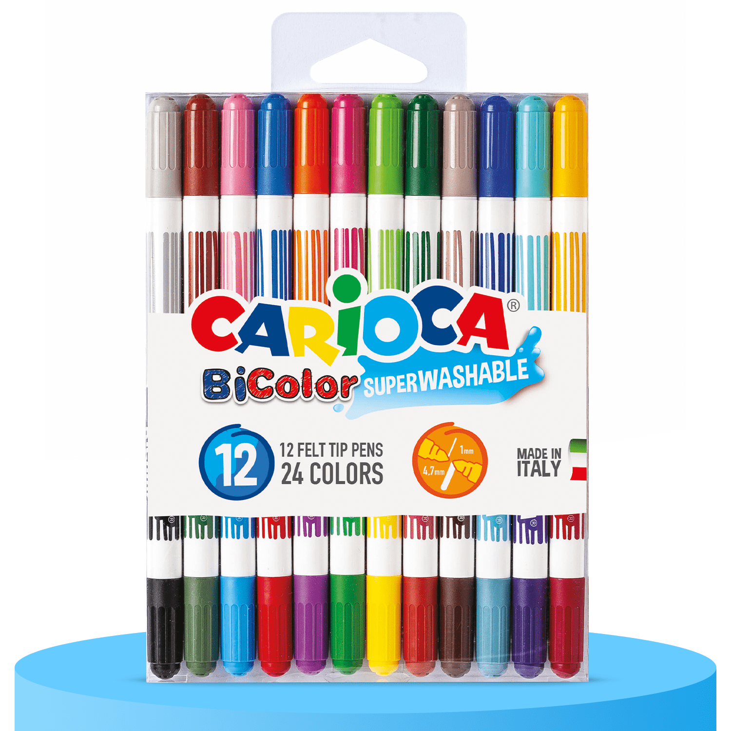 CARIOCA BiColor Rotuladores de Colores con Doble Punta, Punta Media, Rotuladores Lavables, Paquete de 12 Rotuladores con 24 Colores