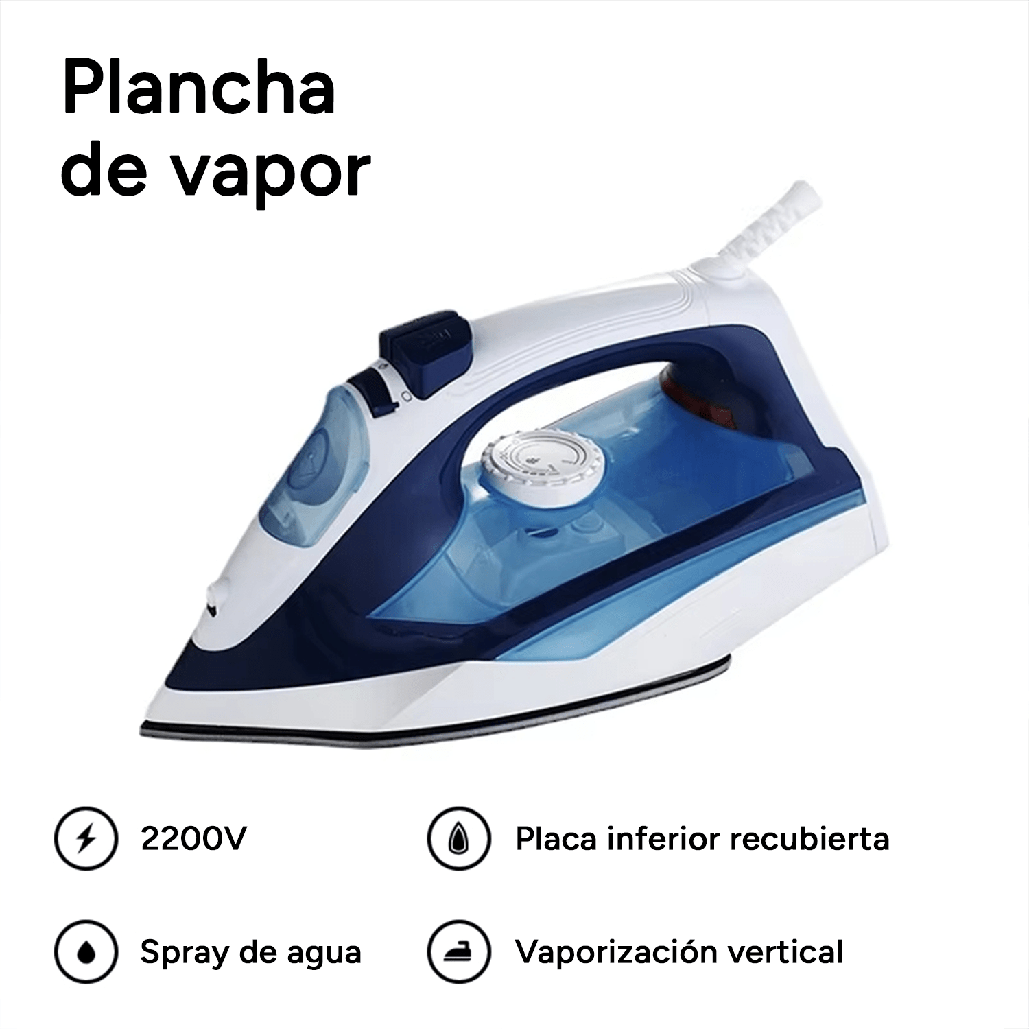 Plancha Vapor 2400W con Control de Vapor Variable, Función Autolimpiante, Suela Antiadherente y Cable de 1,9 m, Calentamiento Rápido, Ideal para Planchado Eficiente y Preciso