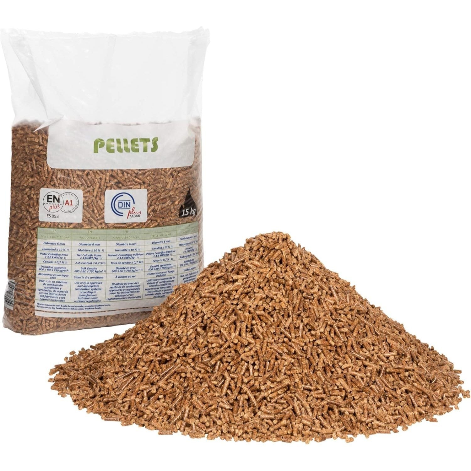 Pellets de Madera 15 kgs, Madera Reciclada y Biomasa para Estufas de Leña y Calderas