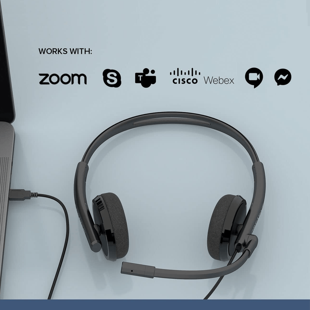 Creative HS-220 Cascos con Cable USB, Auriculares con Cable, Sonido Estéreo con Micrófono Giratorio y Supresión activa de Ruido USB, Control remoto, Casco Negro