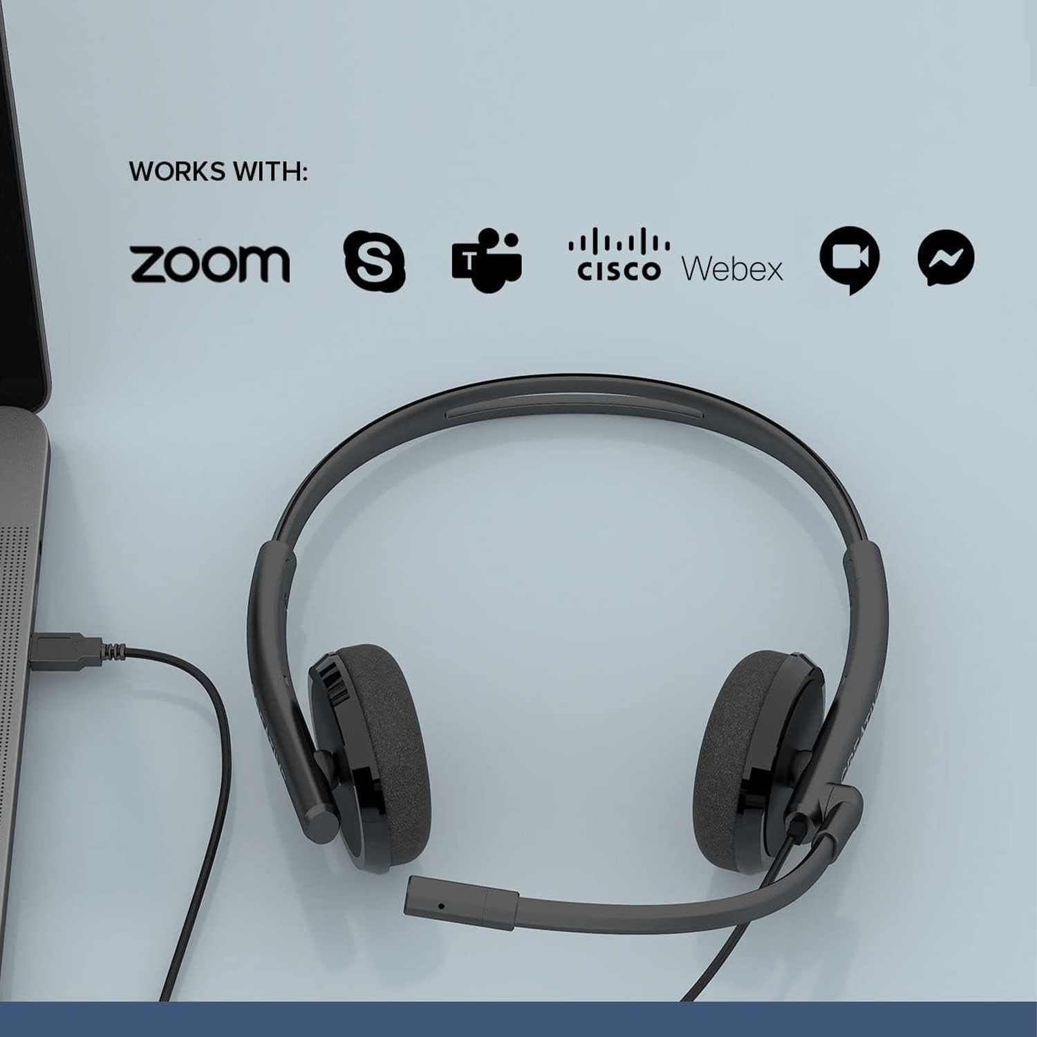 Creative HS-220 Cascos con Cable USB, Auriculares con Cable, Sonido Estéreo con Micrófono Giratorio y Supresión activa de Ruido USB, Control remoto, Casco Negro