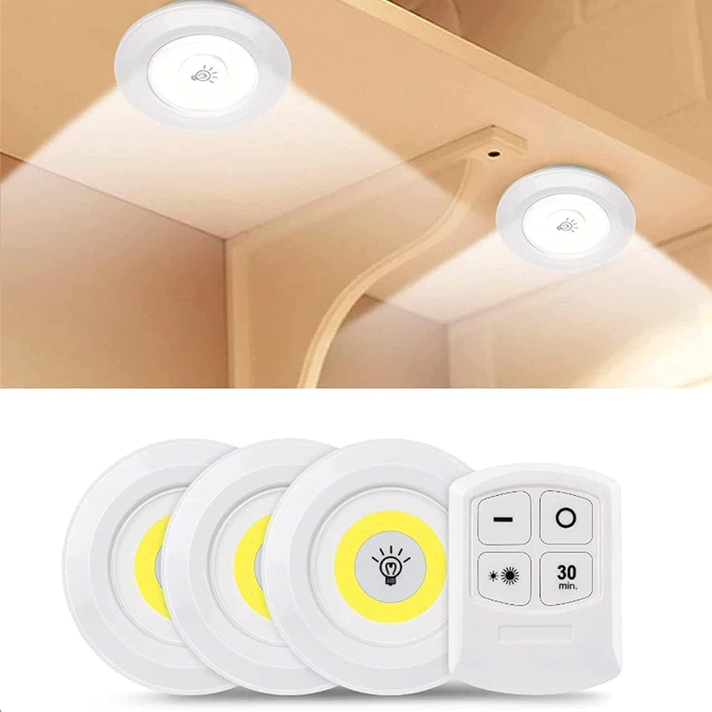 3 Luces LED Inalámbricas, Lampara LED Inalambrica con Control Remoto ideal para Hogar y Oficina, Adhesivas, Control de Intensidad y Temporizador, 100 lúmenes, 1W, Funciona con Pilas (No incluidas)