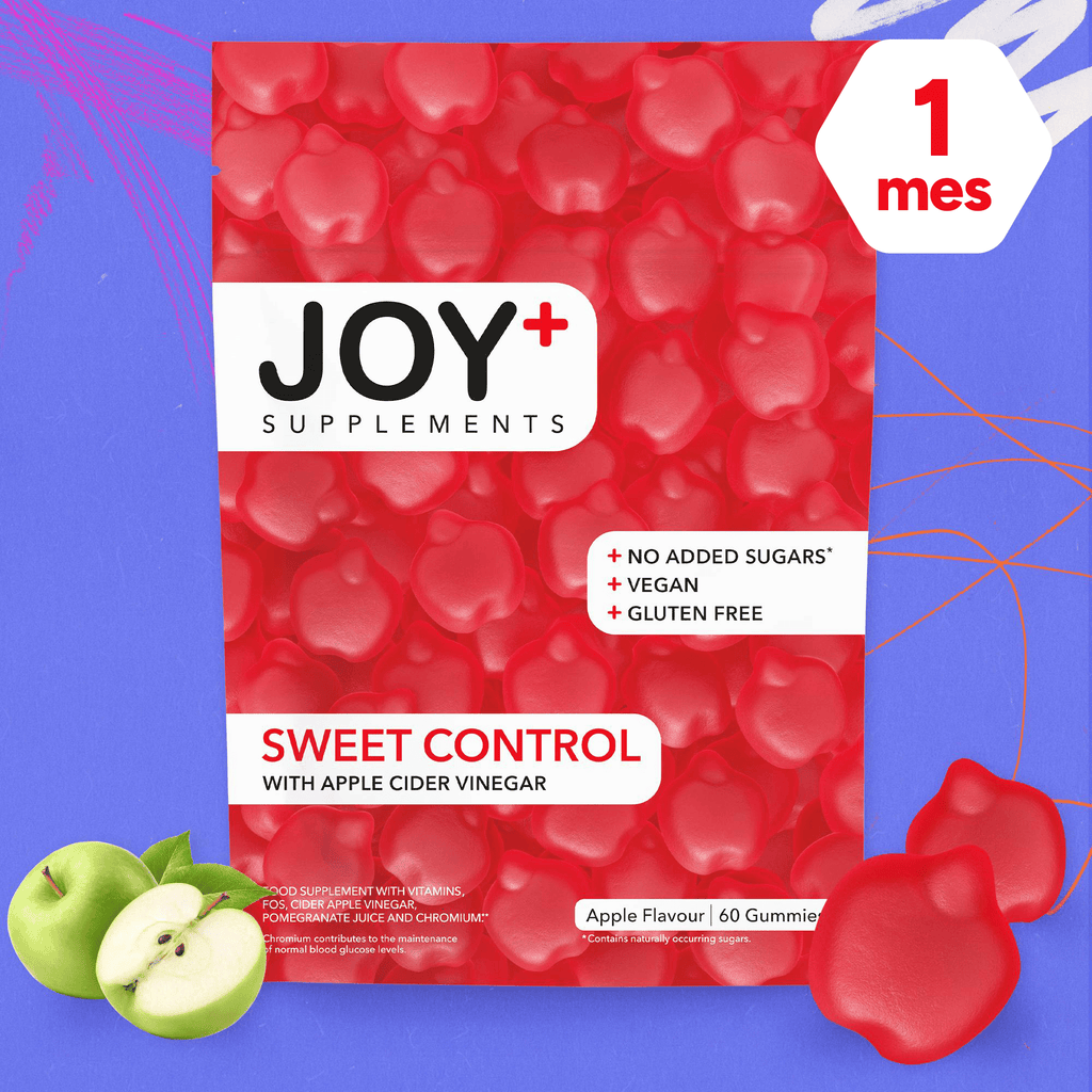 Gominolas para el Control de Glucosa con Vinagre de Manzana, Cromo, Ácido Fólico, Vitaminas B6 y B12, Sabor Manzana, 60 Gummies - Joy+ Supplements
