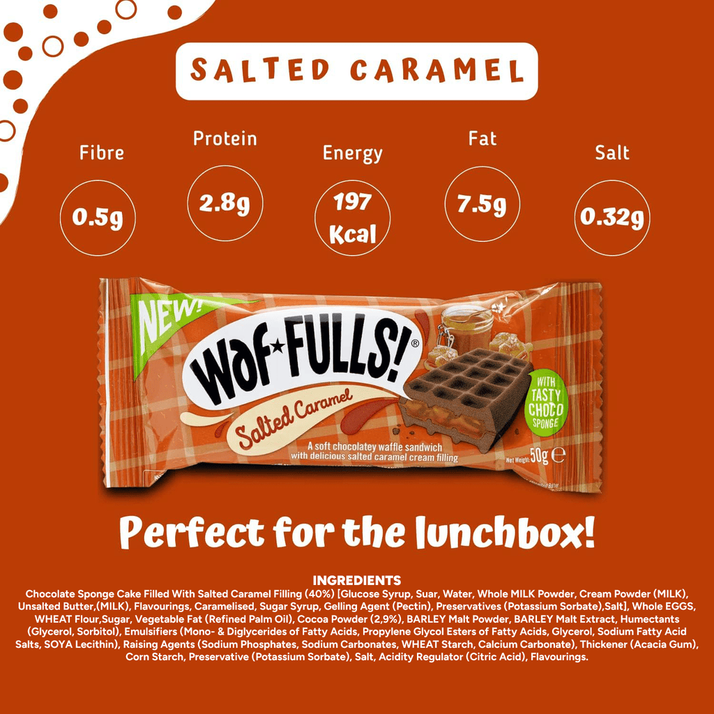 WafFULLS! Gofres de Sabores, 12 Gofres para Picoteo, Desayuno y Merienda, Barritas Esponjosas Rellenas, Gofres Envueltos Individualmente Listo para Comer, Caja con 12 Gofres