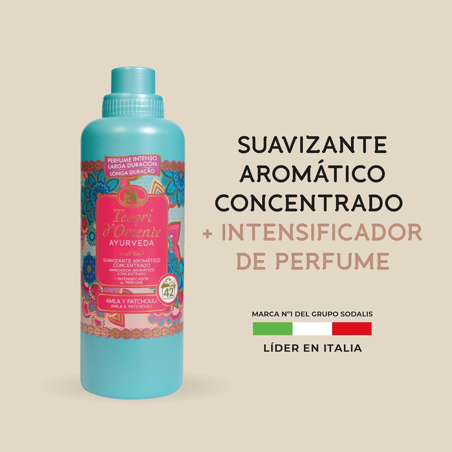 Tesori d'Oriente, Perfumador y Suavizante de Ropa Líquido Aromático Concentrado Ayurveda, Aceite de Amla y Pachulí con Microcápsulas para una Fragancia Duradera, Facilita el Planchado, 760ml - 42 Lavados por Botella