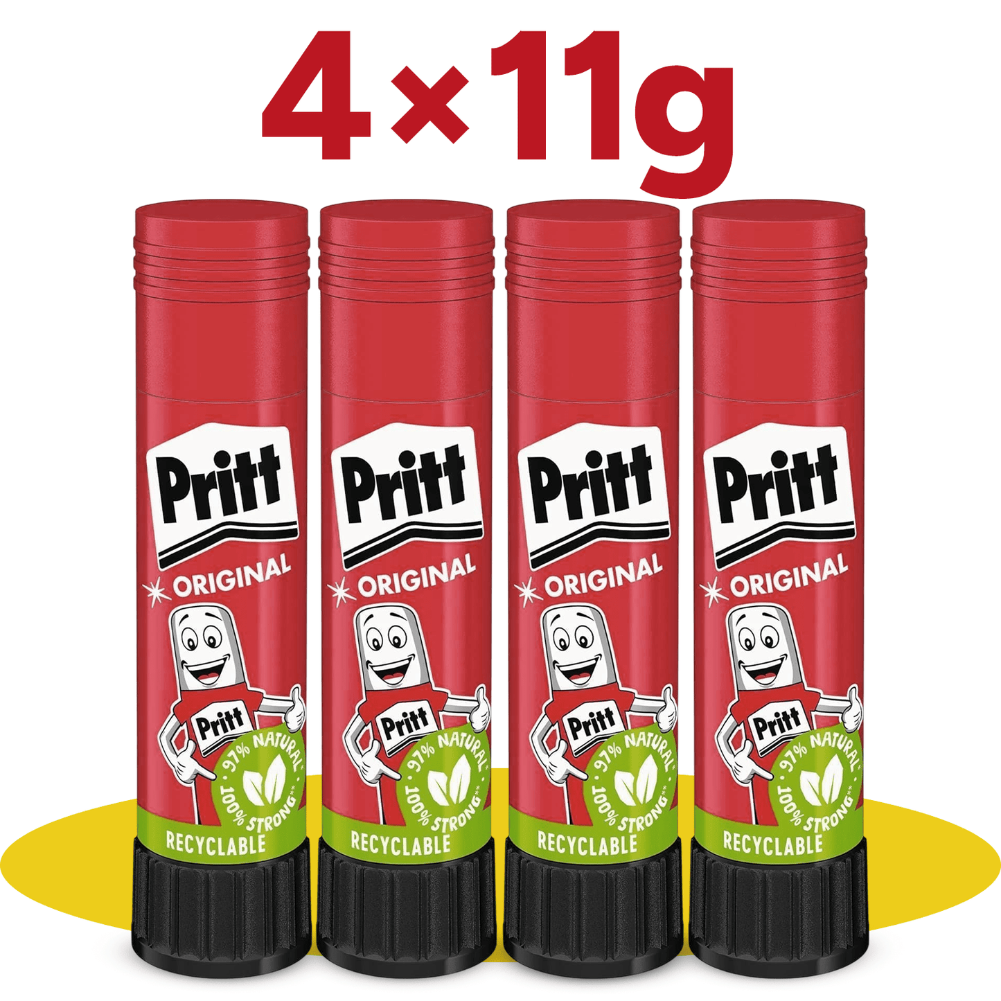 Pritt Barra Pegamento, Barra Adhesiva, Cola Universal de Adhesión Fuerte para Manualidades, 4 Barras de 11g