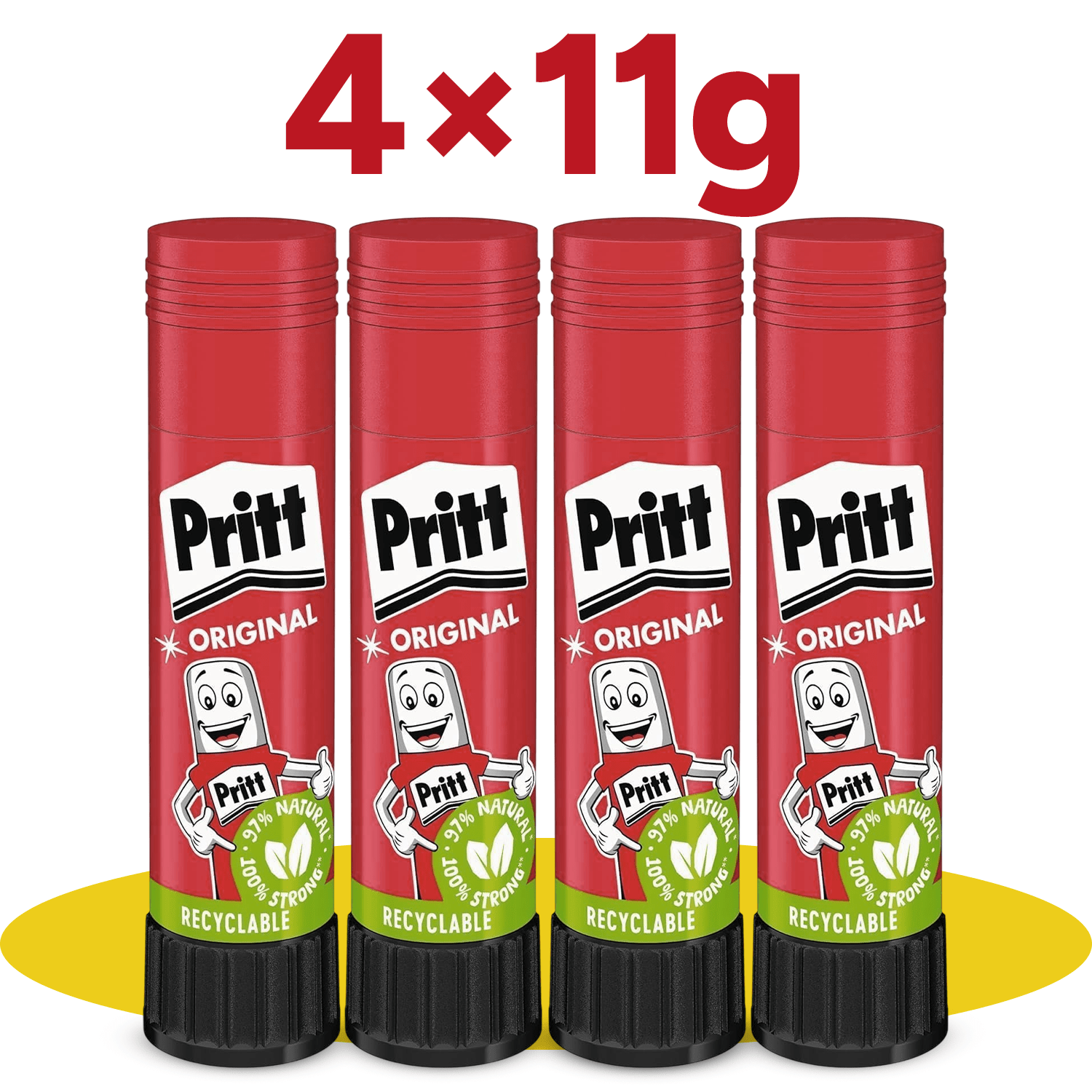 Pritt Barra Pegamento, Barra Adhesiva, Cola Universal de Adhesión Fuerte para Manualidades, 4 Barras de 11g