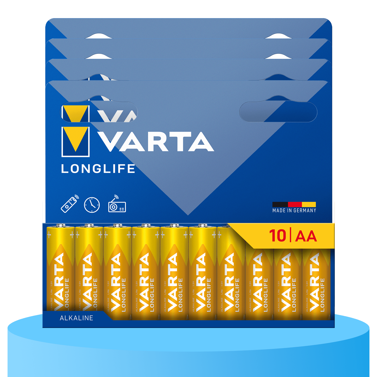 Pilas AA Alcalinas de Alto Rendimiento, VARTA Longlife, Ultra Larga Duración, Energía Continua, Ideal para Controles Remotos, Juguetes Electrónicos, Linternas, Lámparas, Relojes, Cámaras y Otros Dispositivos de Uso Diario - VARTA