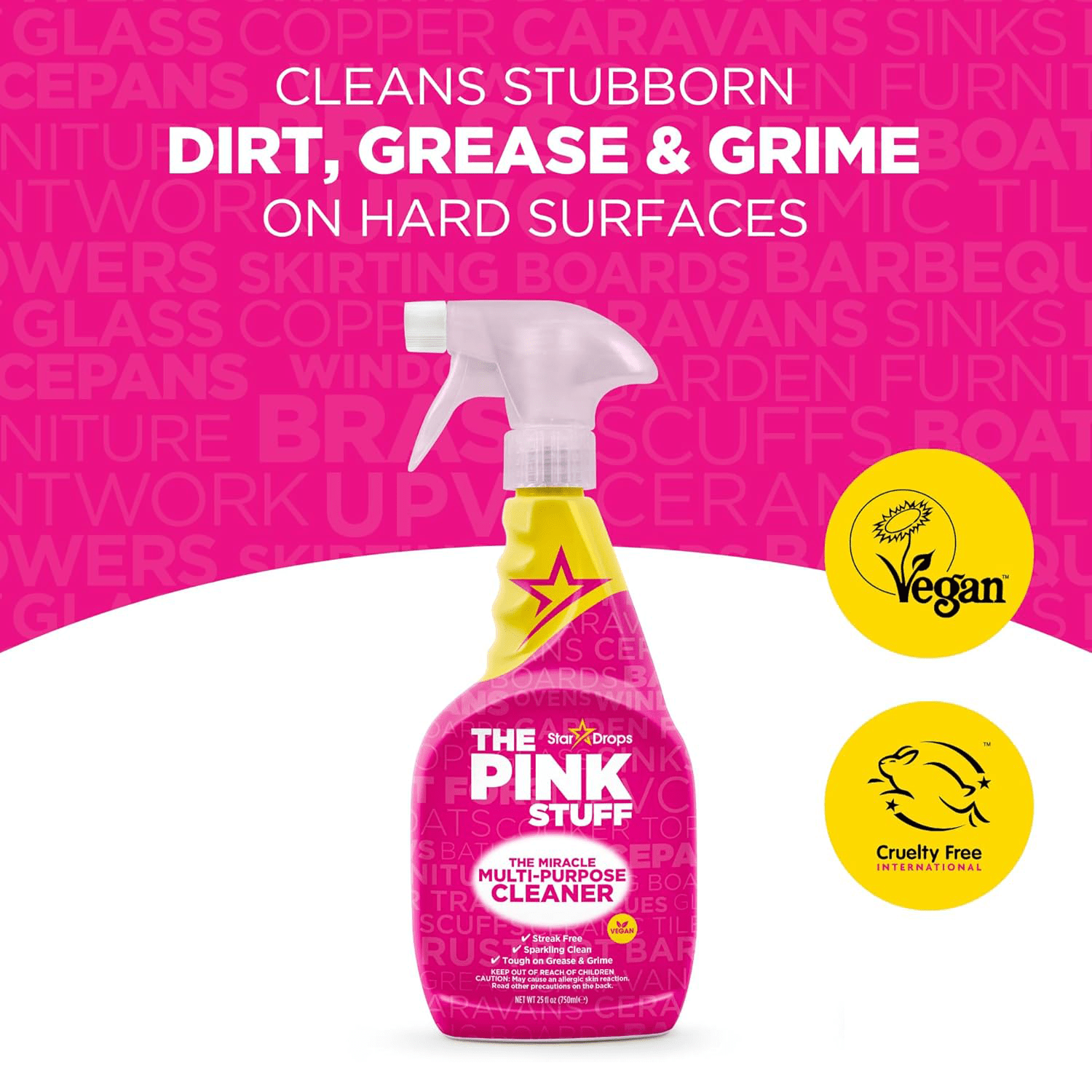 The Pink Stuff Limpieza Hogar Spray Limpiador Multiusos ideal para Eliminar Manchas, Grasa y Suciedad, Eficaz y Concentrado, Fácil Aplicación, 2 Unidades de 850g