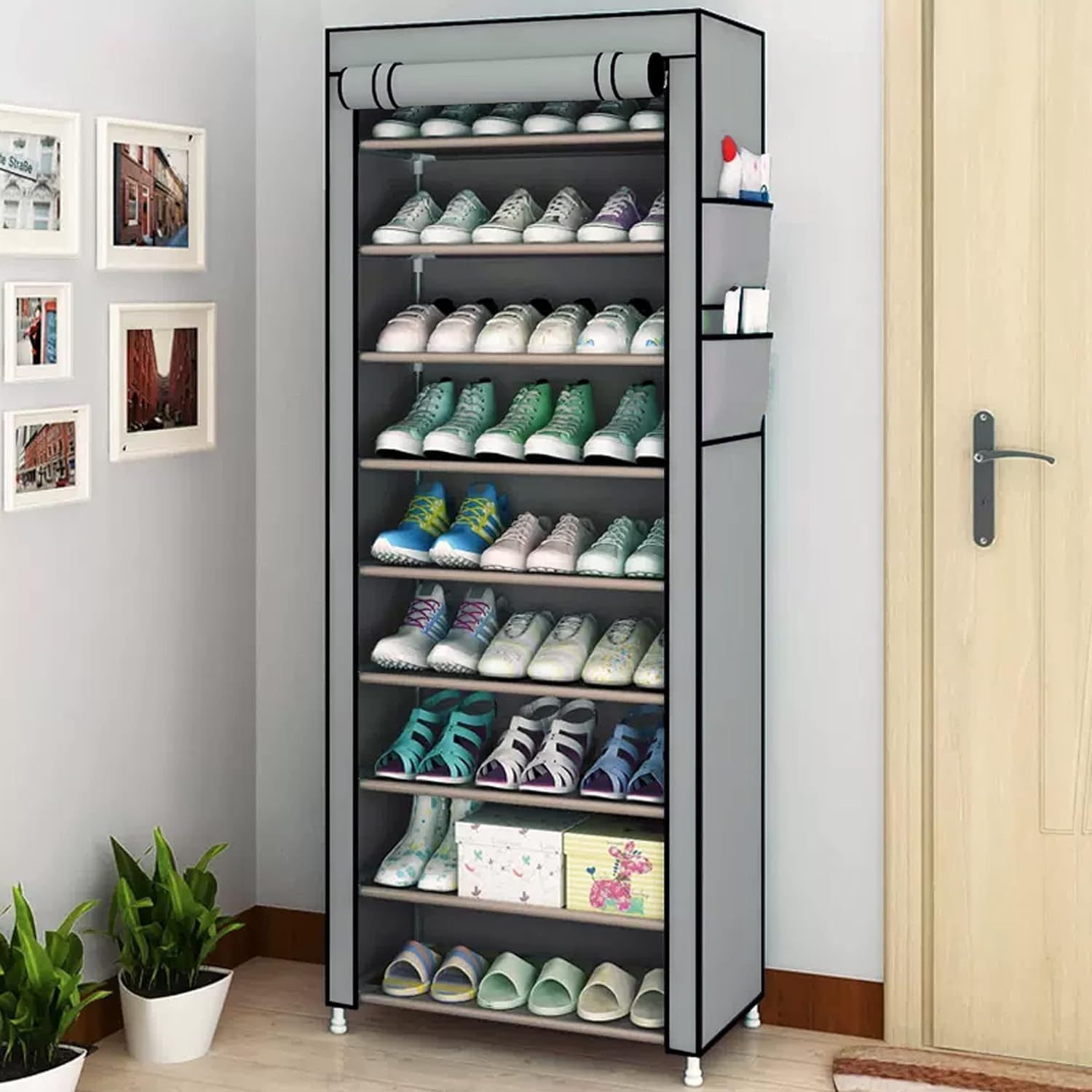 Zapatero Organizador de Tela con Cubierta Frontal, Organizador de Zapatos de Gran Capacidad ideal para Ahorrar Espacio, Organizador de Almacenamiento de Zapatos, Zapatero Multinivel, 60 x 30 x 160 cm