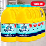 La Antigua Lavandera Lejía Clásica para Limpieza de Múltiples Superficies, Pack de 8 Botellas de 2L Cada Una, 16L en Total