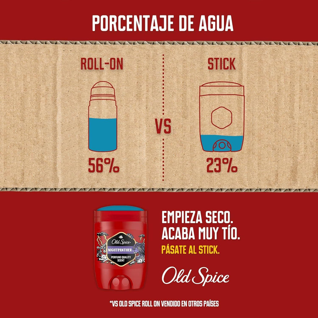 Old Spice Night Panther Pack 6 Desodorante en Barra Para Hombres, Fresco 24 Horas, Ideal para Uso Diario, Perfume Duradero, Sin Aluminio, Fragancia Excepcional a Chocolate Negro y Vainilla, Protección Contra El Mal Olor, 50ml por Barra