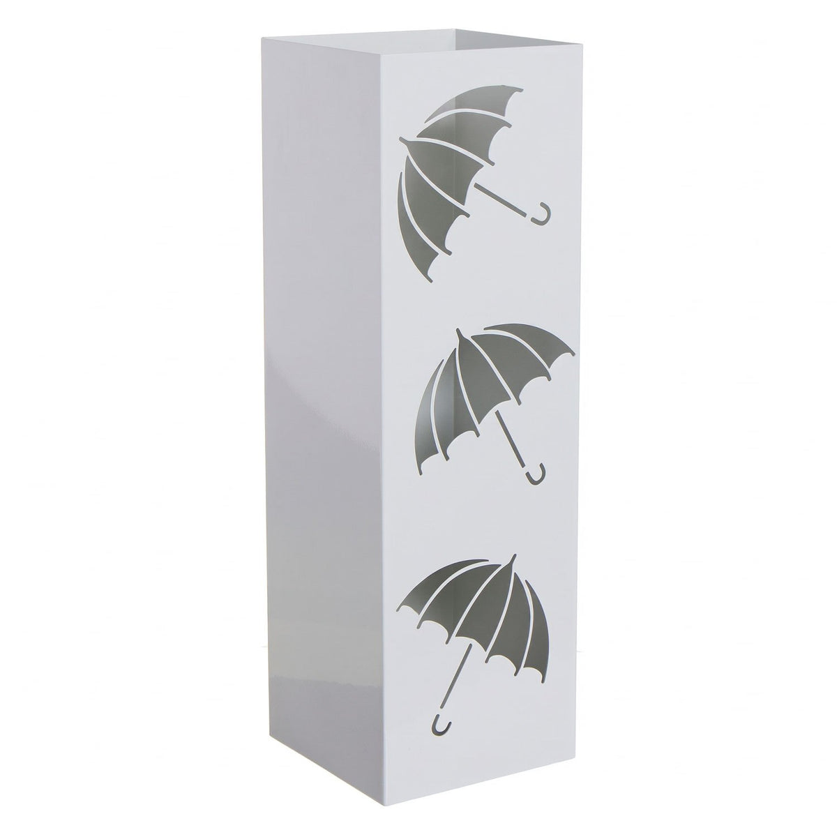 Paragüero de Metal para Entrada, Hogar y Oficina, Diseño Vertical Decorativo Calado de Paraguas, Estructura Abierta para Organizar Paraguas, Blanco, 15.5 x 15.5 x 49 cm