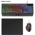 Mars Gaming MCP124, Combo Gaming 3en1, Teclado Ergonómico H-Mech LED RGB, Ratón RGB 3200DPI Switches HUANO, Alfombrilla Nanotextil 360x260mm, Compatibilidad Multiplataforma, Layout Francés, Negro
