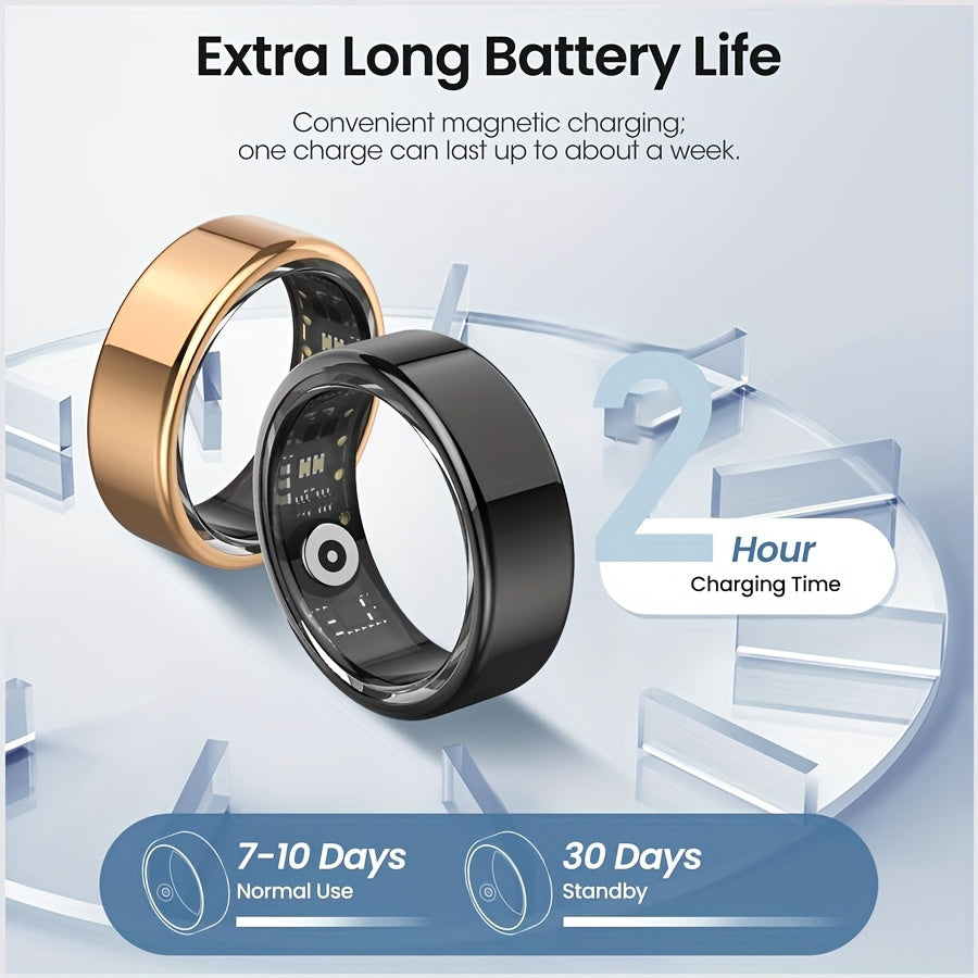 Anillo, Monitor de Pasos, Calorías y Oxígeno, Monitor y Calidad del Sueño, Bluetooth v5.1, Carga Magnética, APP JYouPro, Compatible con Android 5.0, iOS10.0 o superior, 128kb ROM + 96kb RAM - 17,5 mAh, Uso Aproximado 5-7 días