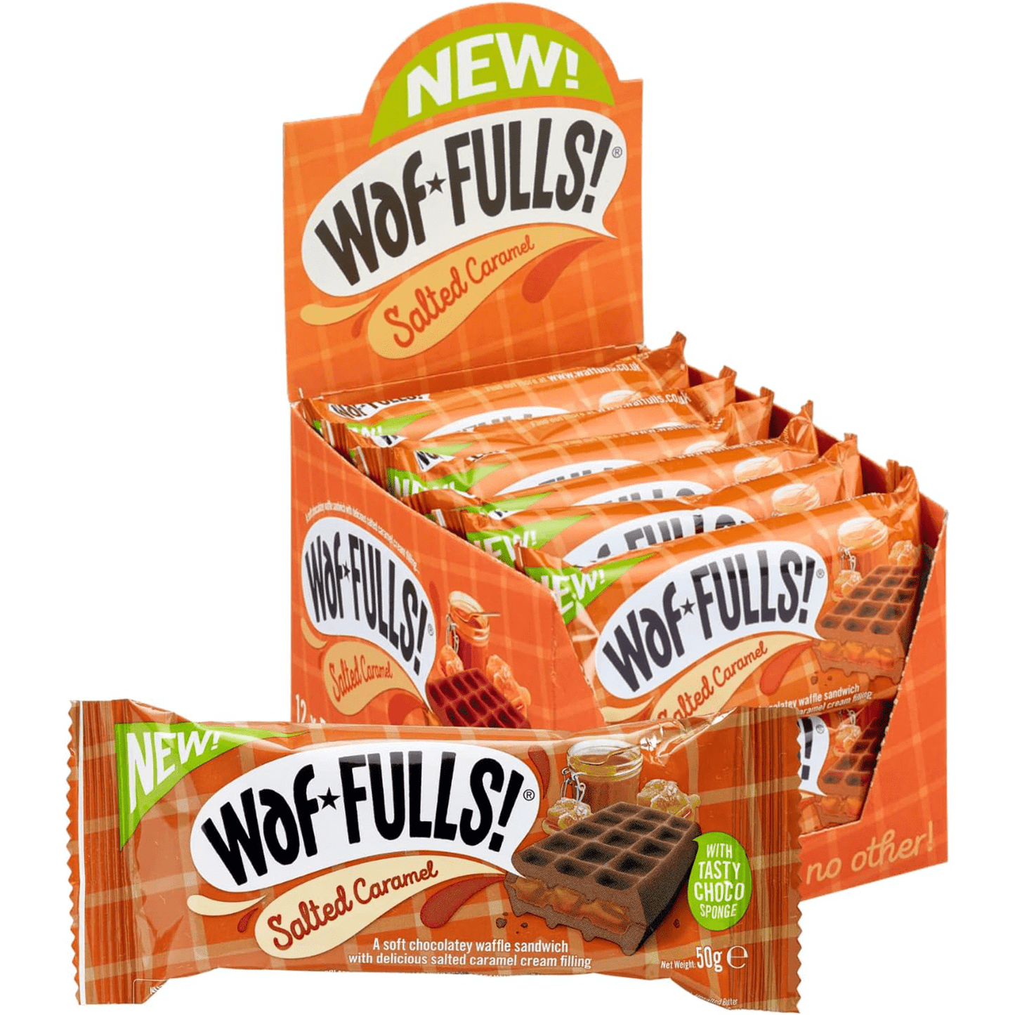 WafFULLS! Gofres de Sabores, 12 Gofres para Picoteo, Desayuno y Merienda, Barritas Esponjosas Rellenas, Gofres Envueltos Individualmente Listo para Comer, Caja con 12 Gofres