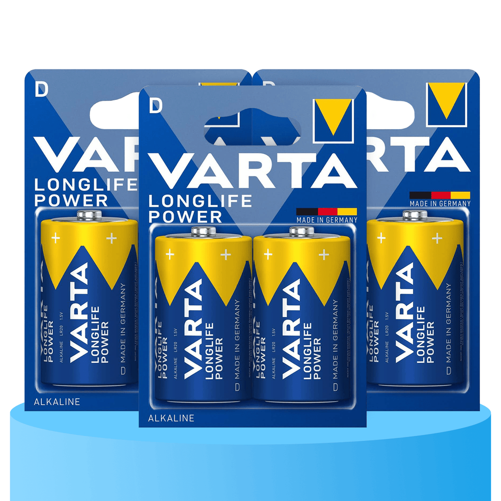 Pilas D Alcalinas de Alto Rendimiento, VARTA Longlife Power, Ultra Larga Duración, Energía Potente y Continua, Ideal para Linternas de Alto Consumo, Radios Portátiles, Juguetes Grandes, Equipos de Sonido y Dispositivos Industriales - VARTA