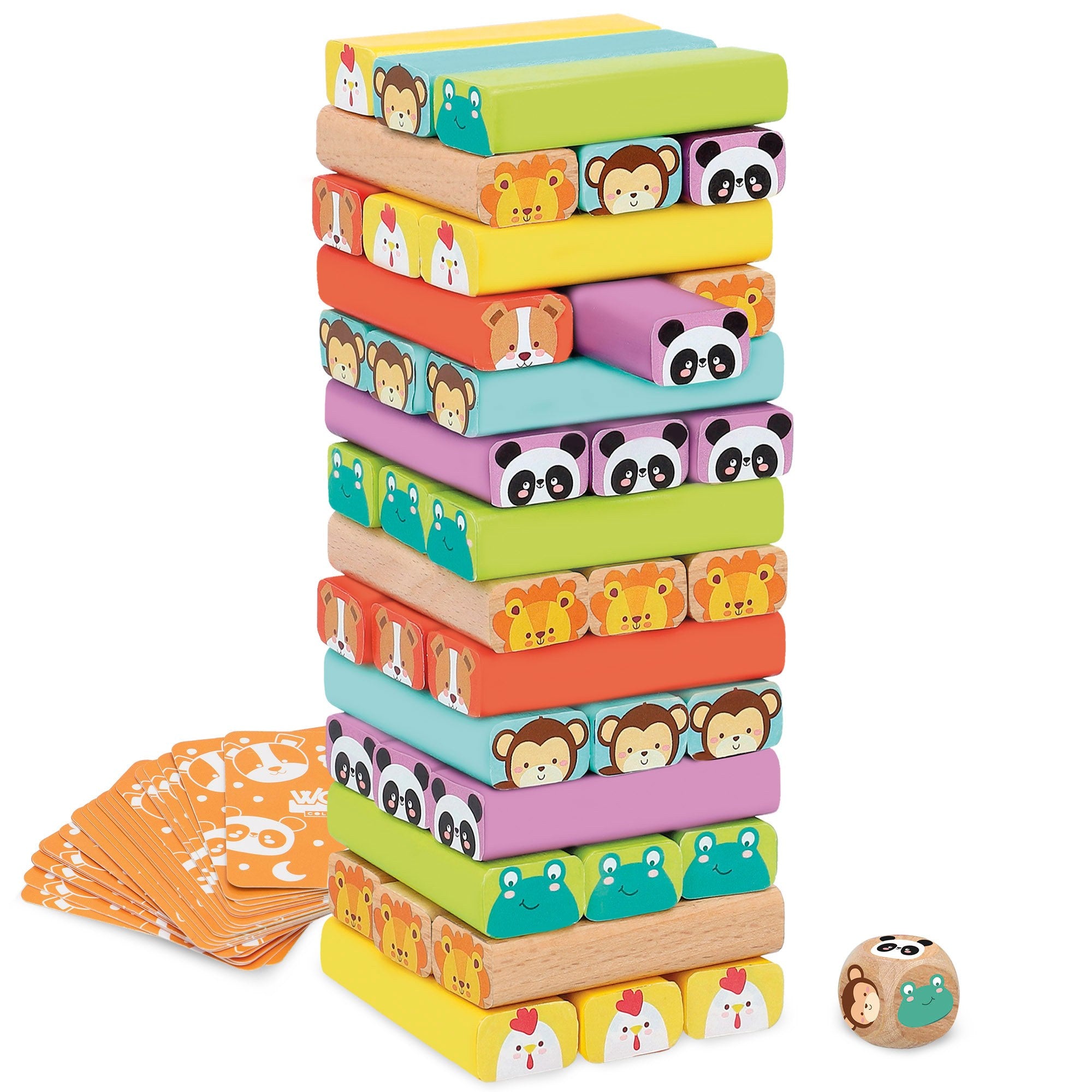 Torre de Madera Juego, Torre de Bloques Apilables de Madera, Conjunto de 76 Piezas, 52 Piezas de Bloques Coloreados, Juego de Mesa Divertido